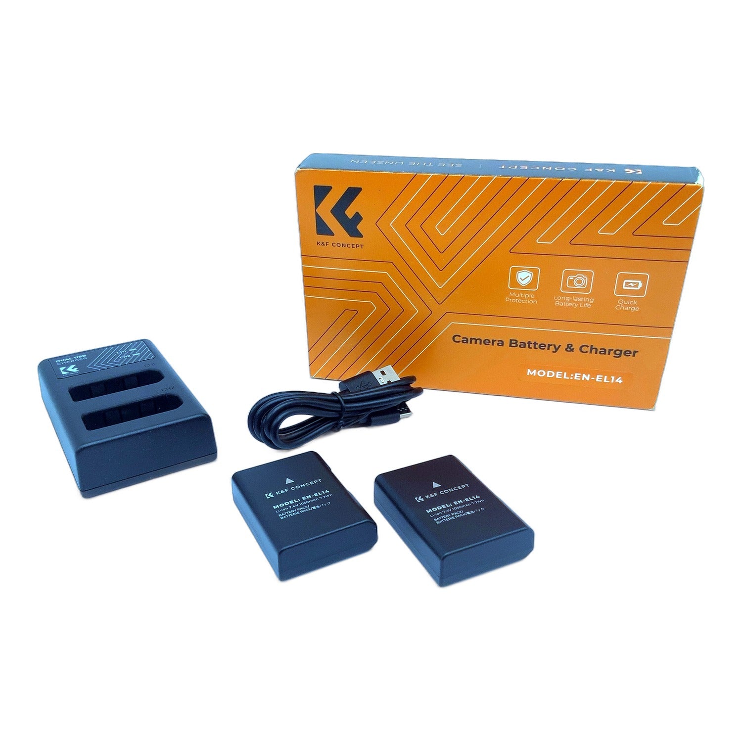 K&F Concept EN-EL14 Akku mit Ladegerät 2x1050mAh für Nikon EN-EL14A D5300 D5600