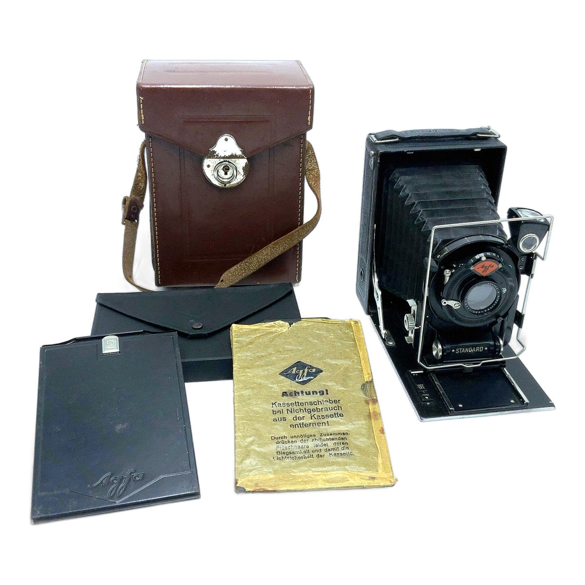 Agfa Standard Plattenkamera Anastigmat 13,5cm 1:6.3 mit 2 Kassettenschieber+Case