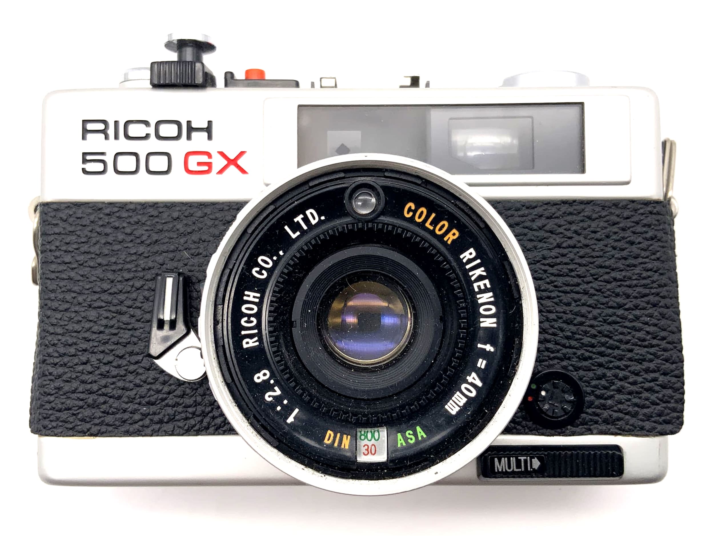Ricoh 500 GX viewfinder camera with Rikenon 40mm 1:2.8 35mm compact camera (defective)