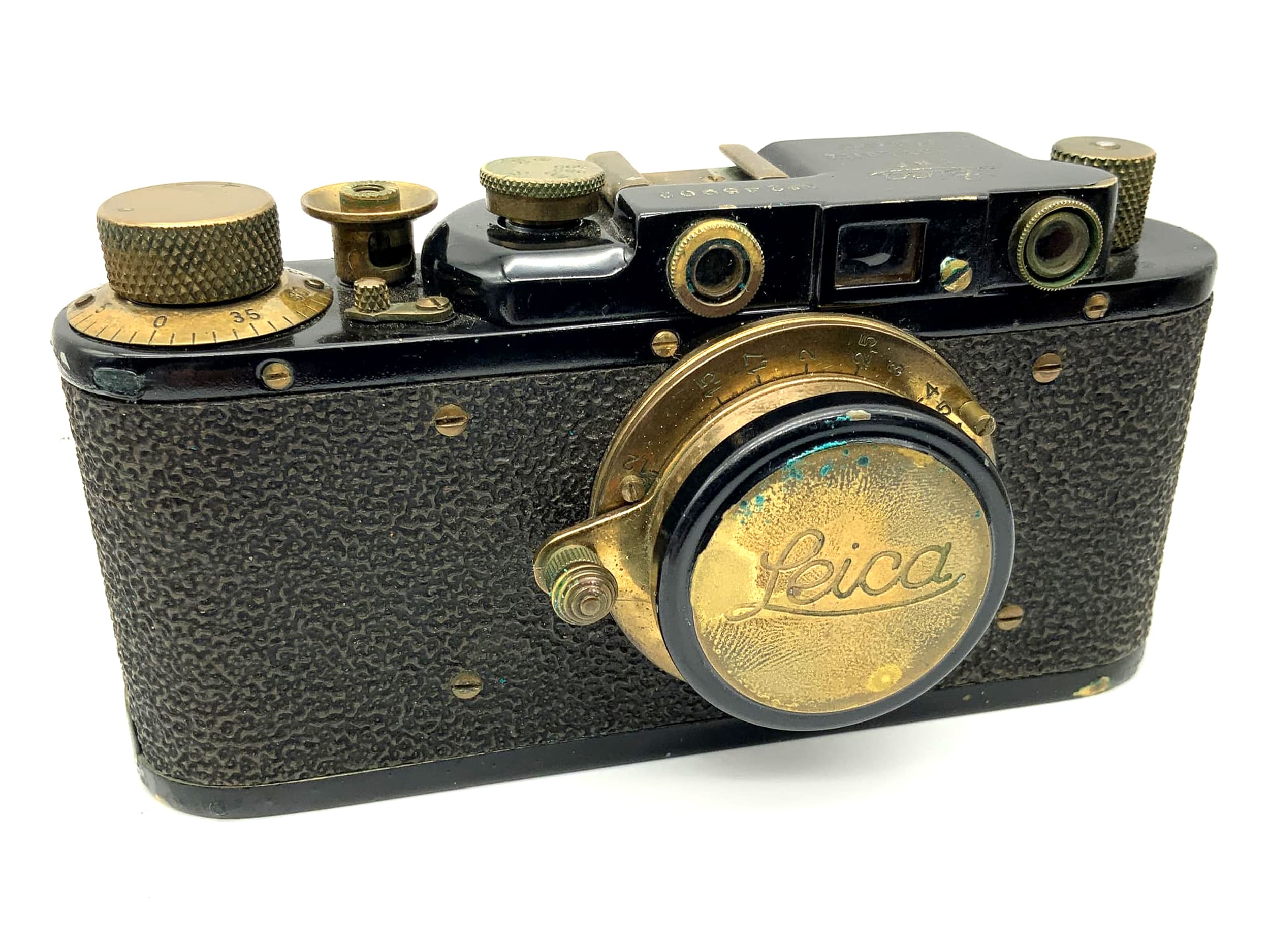 Leica IIIa with Elmar 50mm USSR replica viewfinder camera, black and gold, like Leica 3a
