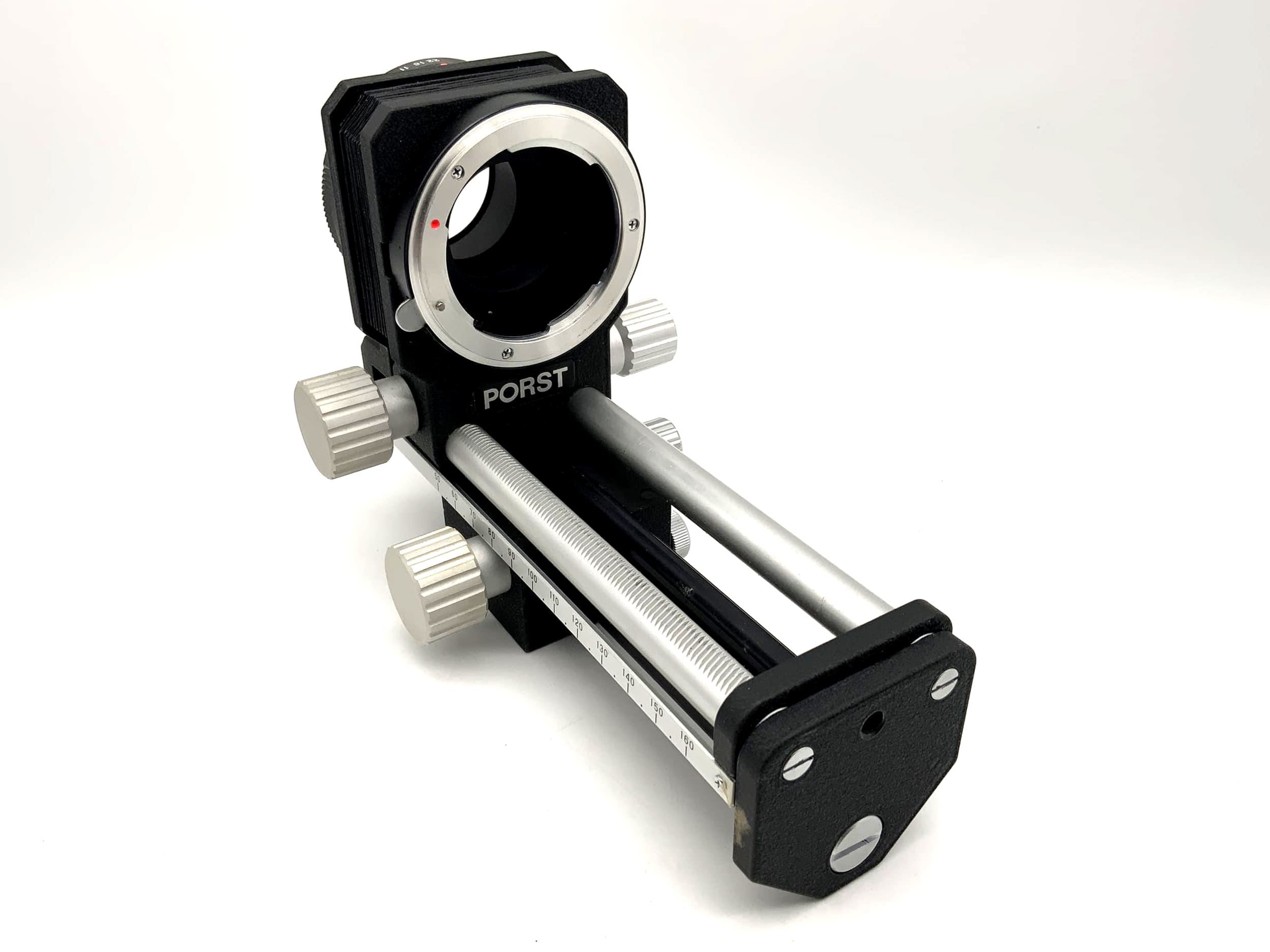 Porst bellows unit, black, with focusing rail, macro bellows (Pentax K)