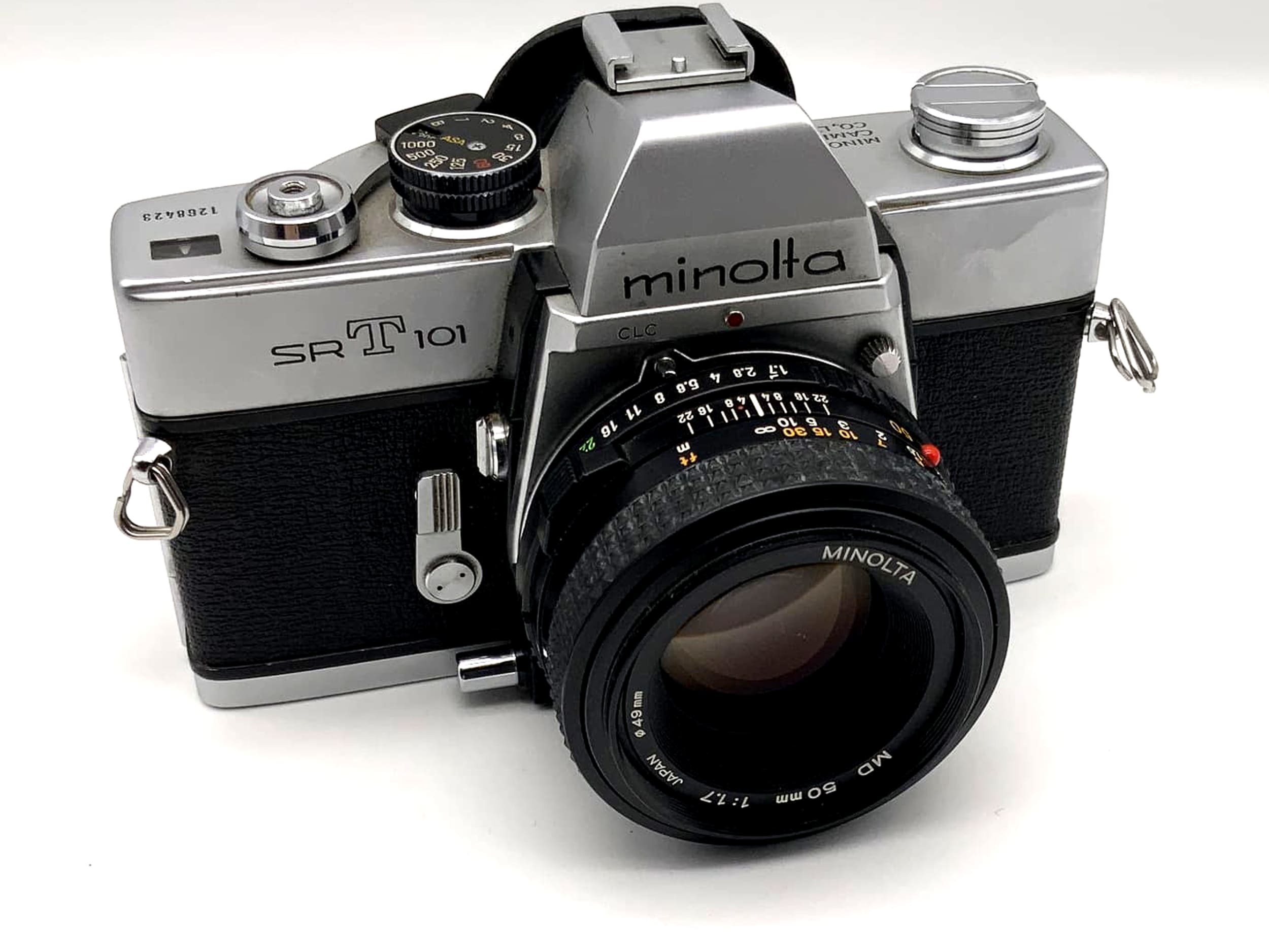 Minolta SRT 101 with Minolta MD 1.7 50mm SLR camera 35mm analog