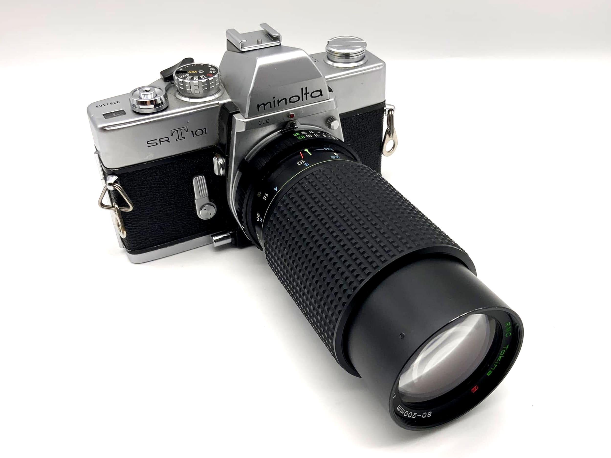 Minolta SRT101 with Tokina RMC 4.5 80-200mm SLR camera, 35mm analog