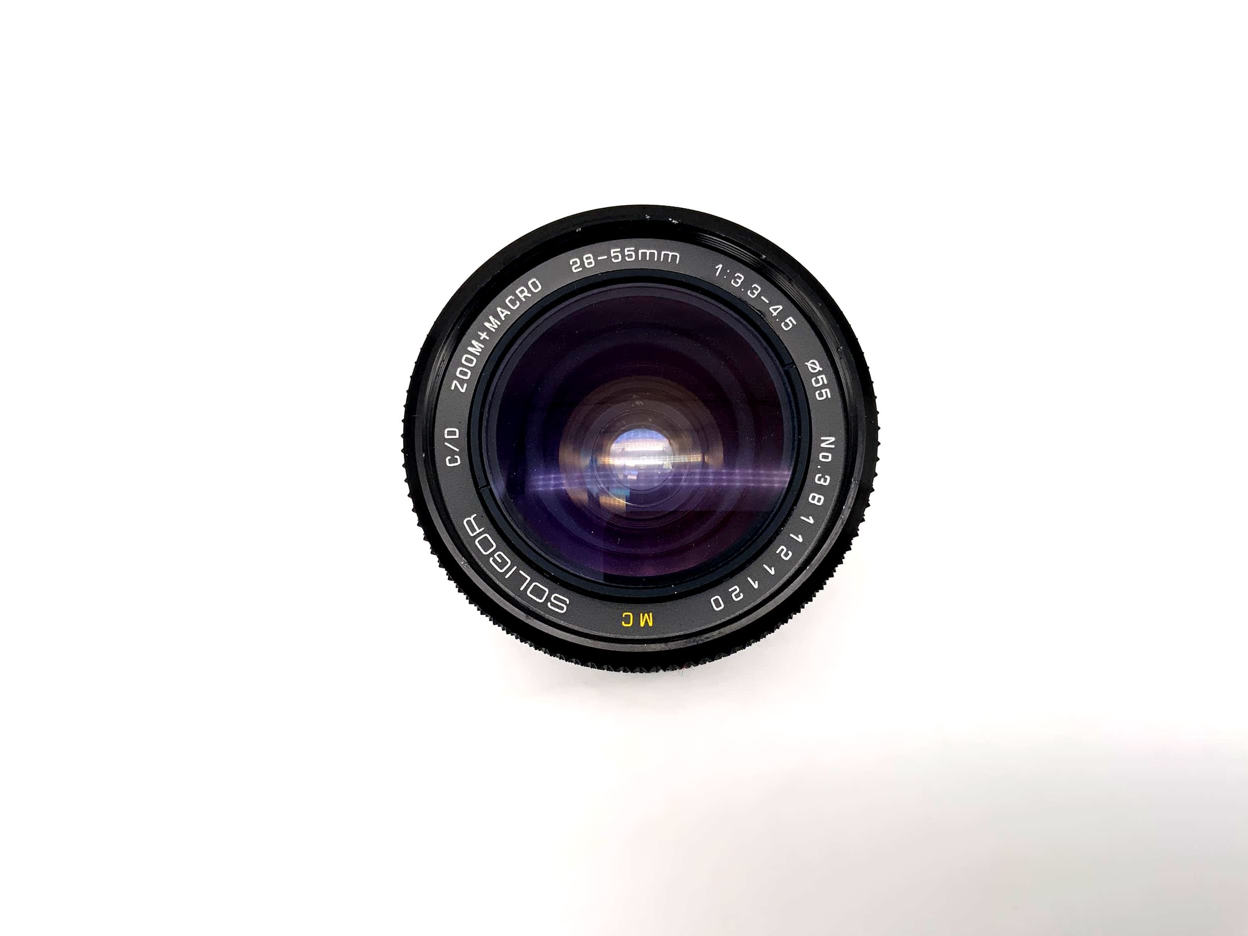 Soligor 28-55mm 1:3.3-4.5 Lens C/D Zoom + Macro MC Camera Lens (Minolta MD)