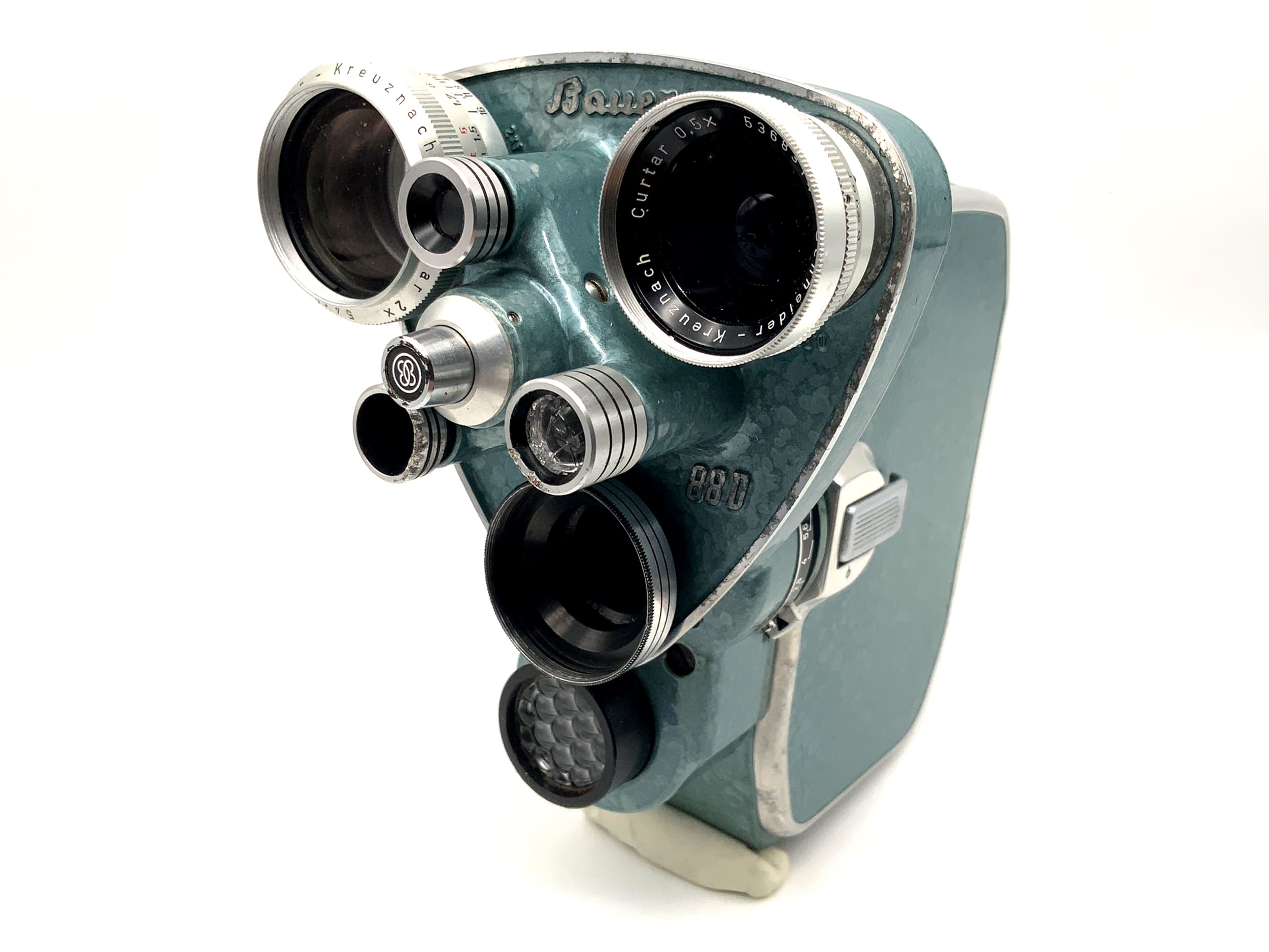 Bauer 88D film camera with Longar 2x, Curtar 0.5x, Ronar 12.5mm double 8mm
