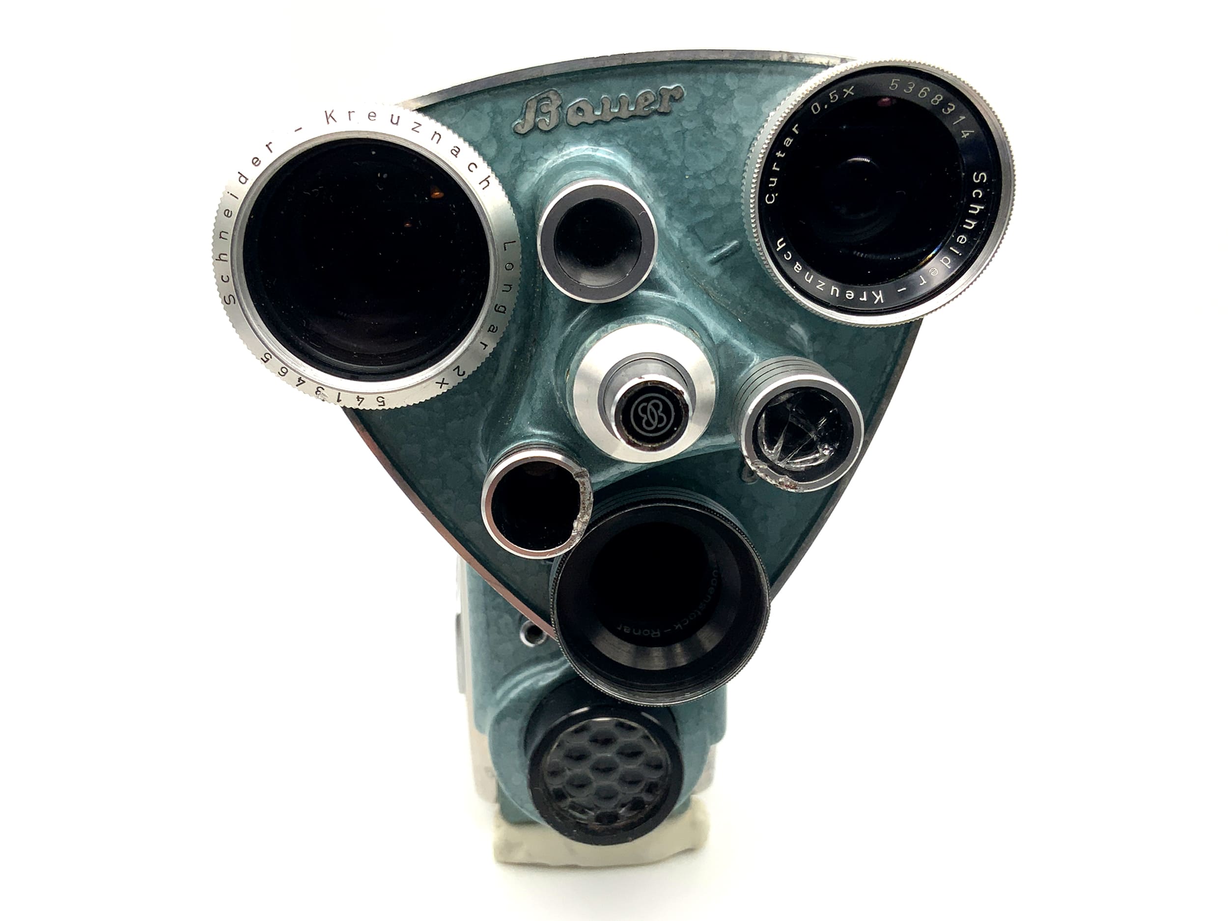 Bauer 88D film camera with Longar 2x, Curtar 0.5x, Ronar 12.5mm double 8mm