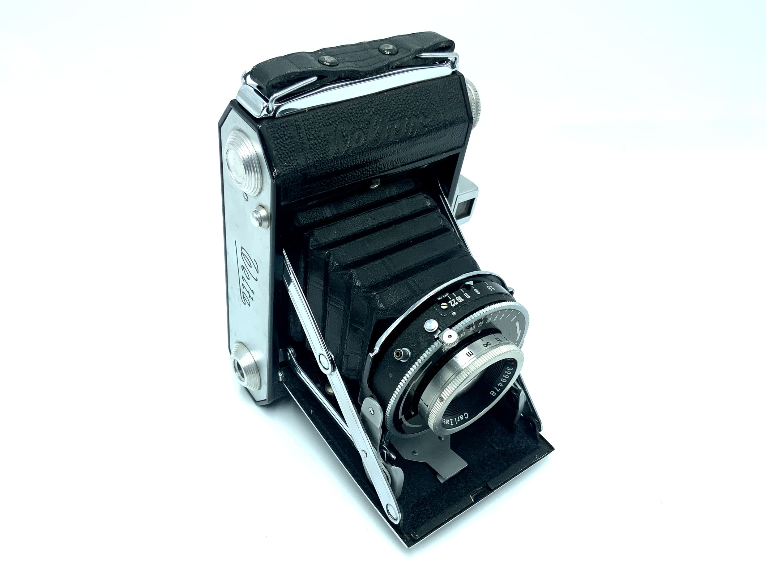 Welta Weltax Klappkamera mit Carl Zeiss Tessar 75mm 1:3.5 red T bleibt Offen!