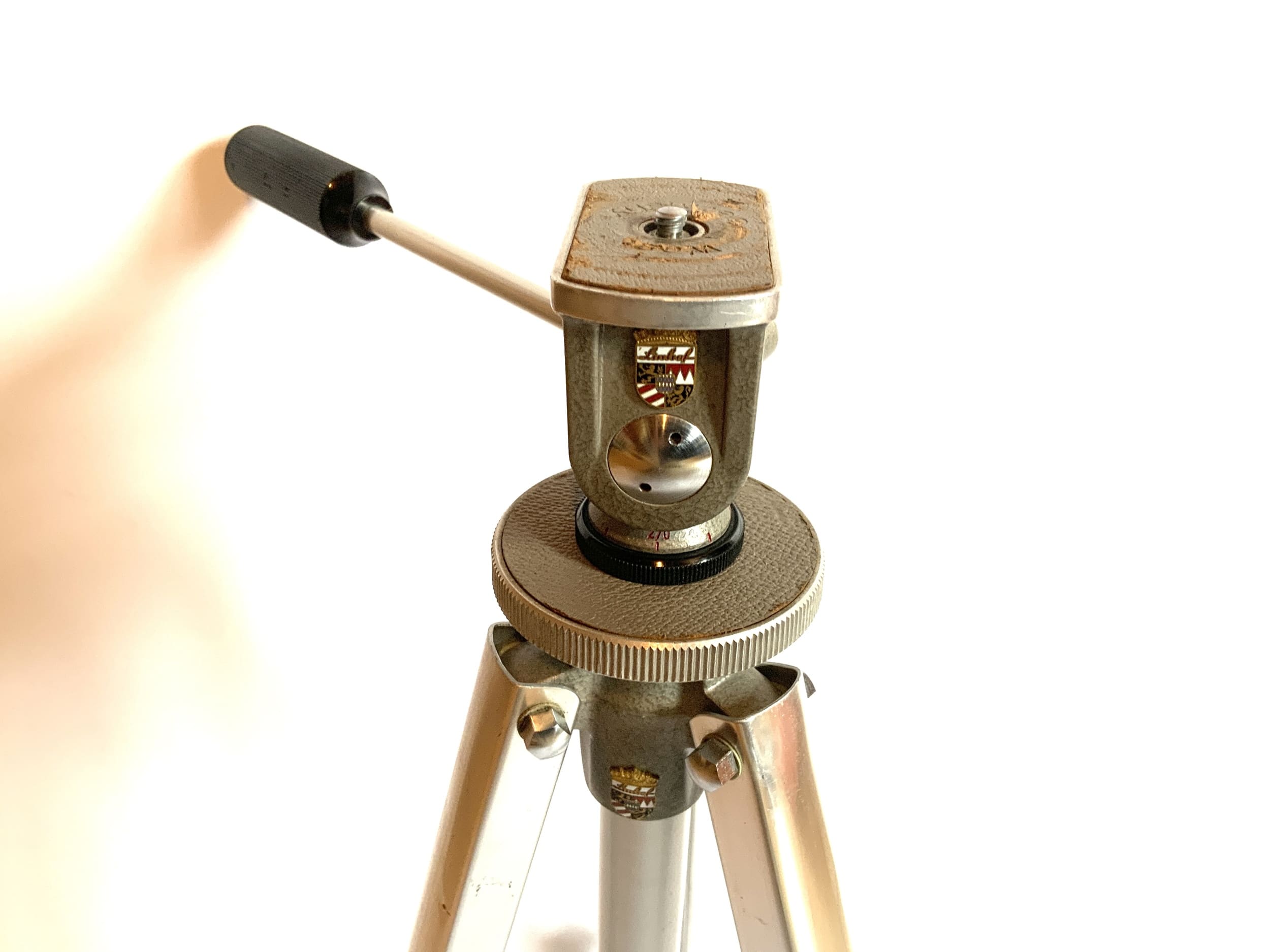Linhof silver tripod, three-legged photo tripod, camera tripod