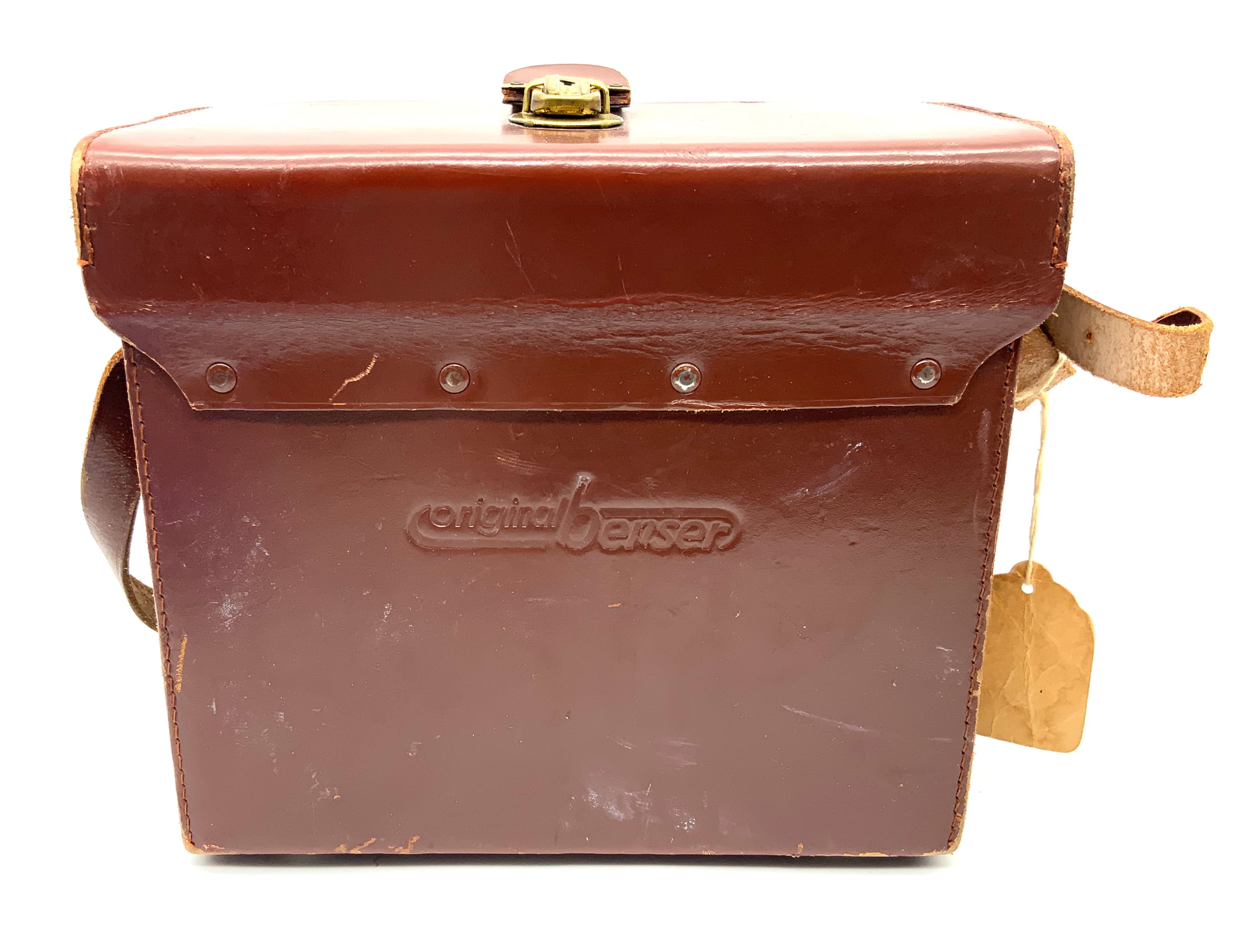 Original Benser brown leather bag, approx. 16x20x11cm, camera bag.