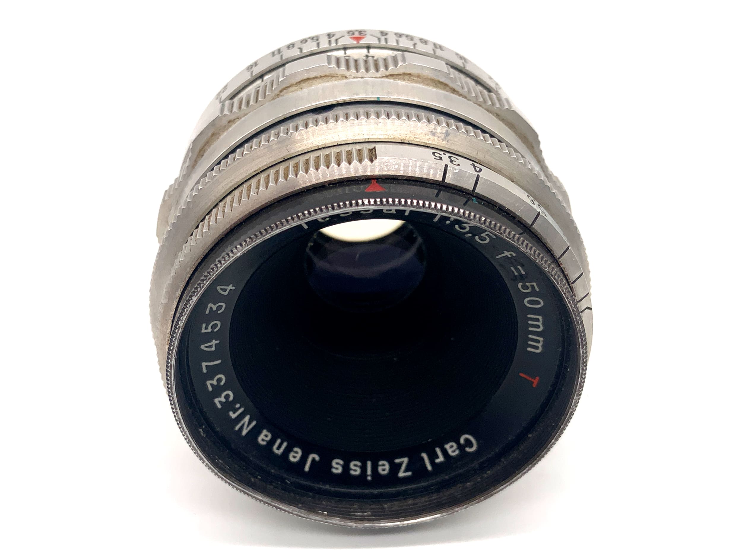 Carl Zeiss Jena Tessar 14 Blades red T 50mm 1:3.5 Objektiv Festbrennweite (M42)
