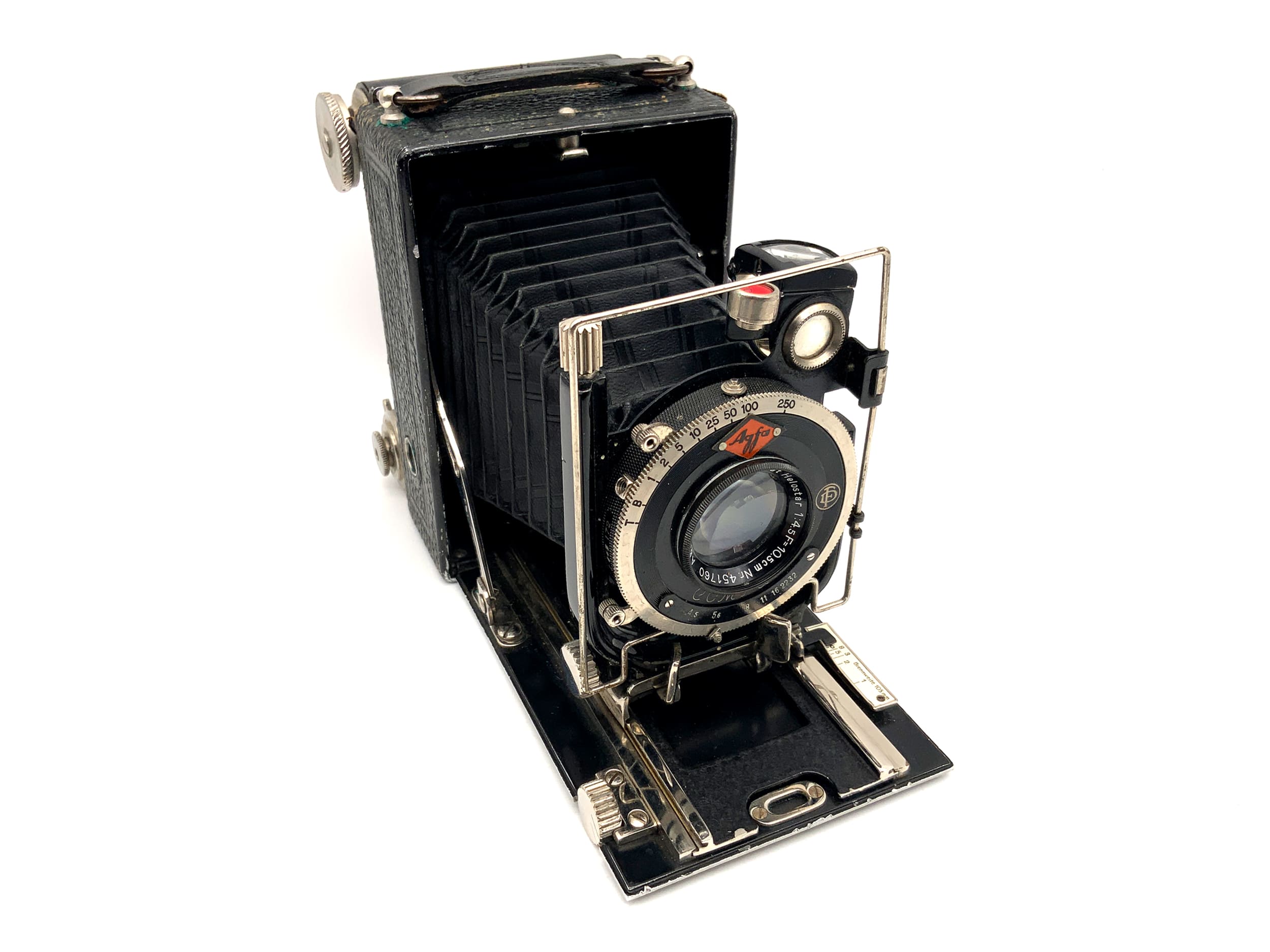 Agfa plate camera with Anastigmat Helostar 1:4.5 F=10.5cm roll film magazine