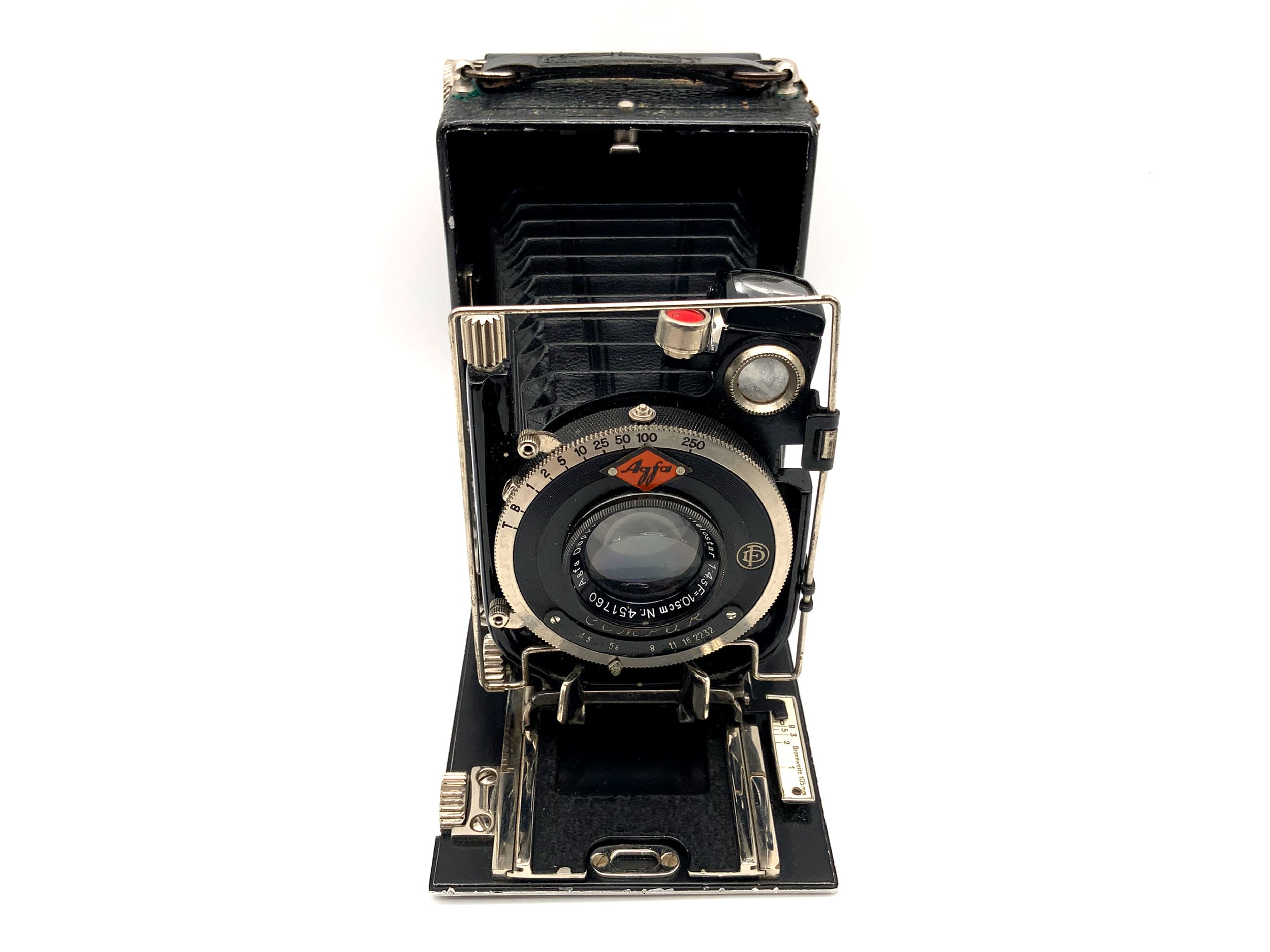 Agfa plate camera with Anastigmat Helostar 1:4.5 F=10.5cm roll film magazine