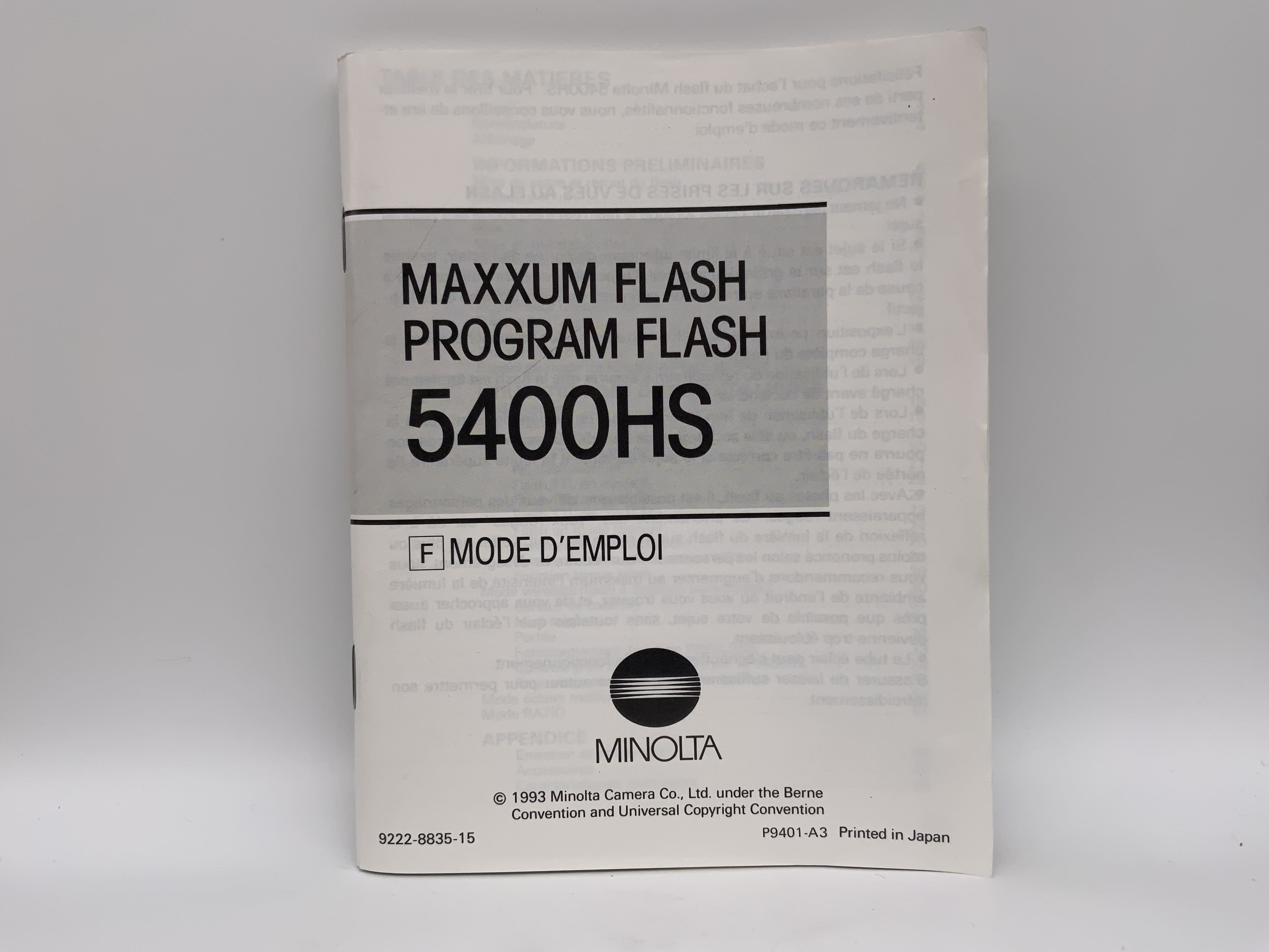 Minolta Maxxum Flash Program Flash 5400HS Bedienungsanleitung Französisch