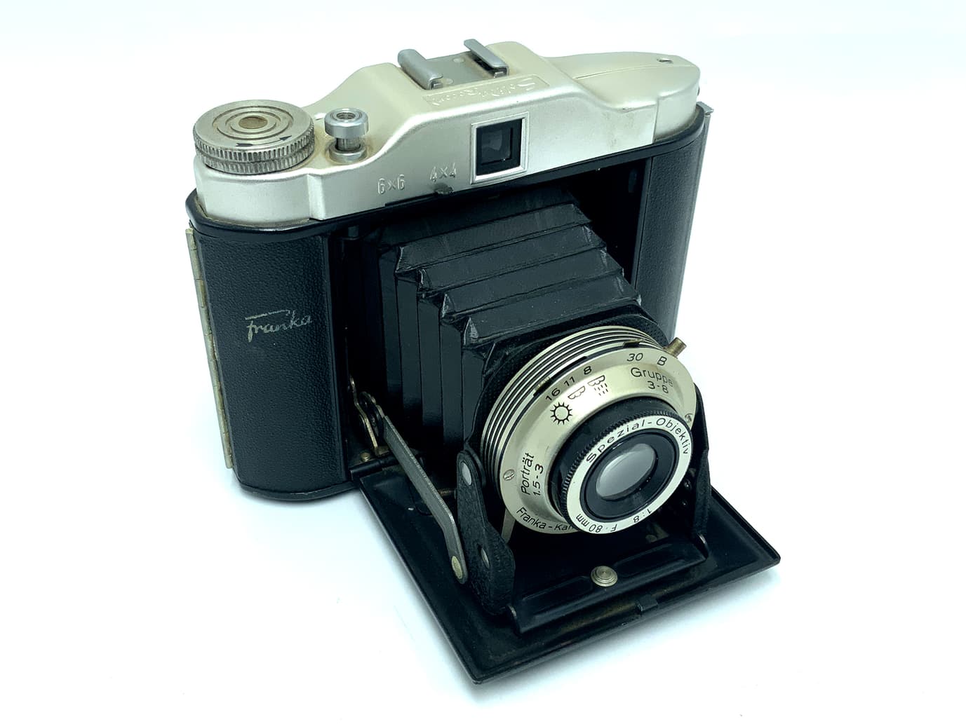 Franka Solida Record 6x6/4x4 Klappkamera mit Spezial-Objektiv 80mm 1:8