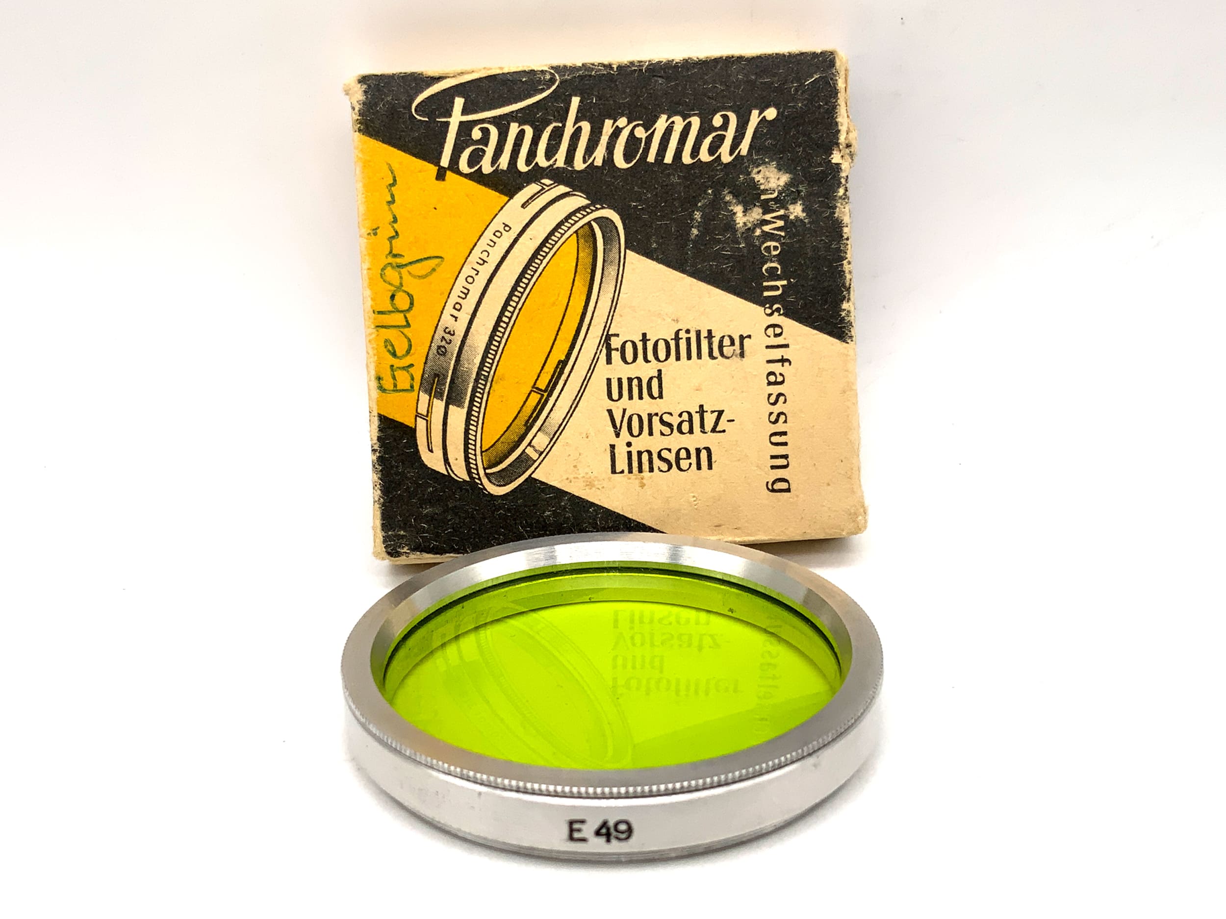 Panchromar green color filter E49, 49mm circular filter thread