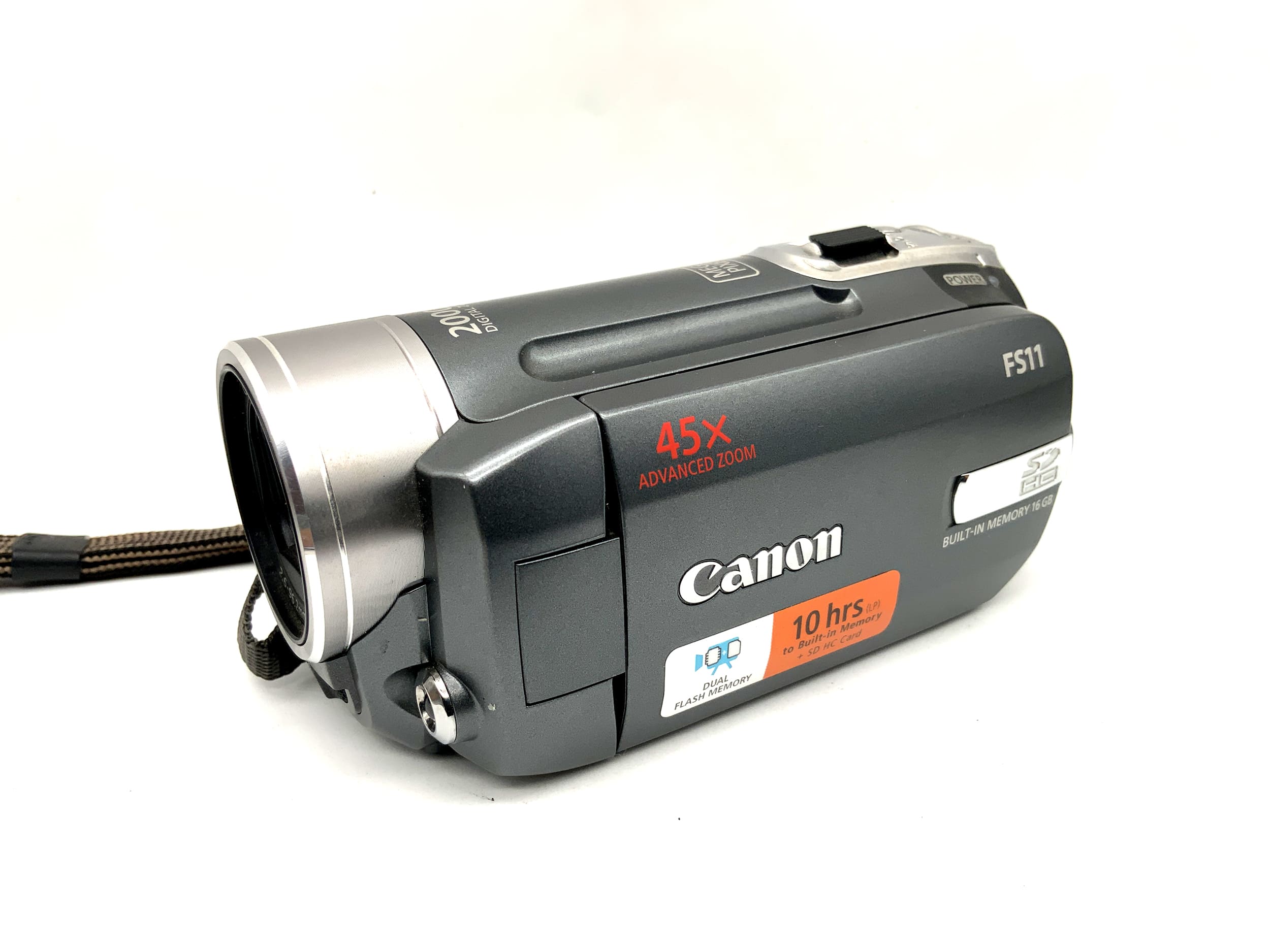 Canon FS11 camcorder with 2.6-96.2mm 1:2.0 lens, video camera with battery