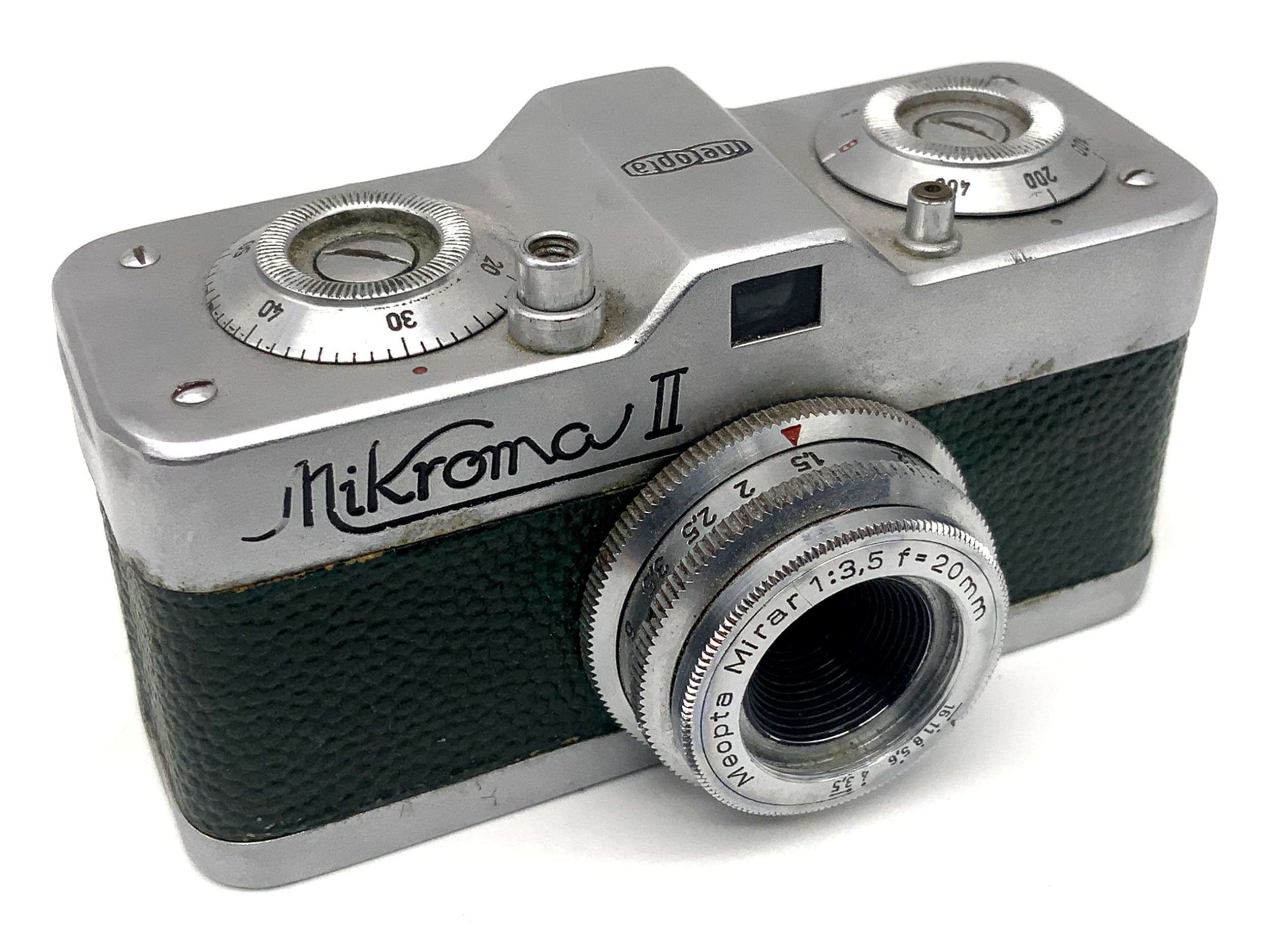 Meopta Mikroma II miniature camera with Mirar 20mm 1:3.5 miniature camera