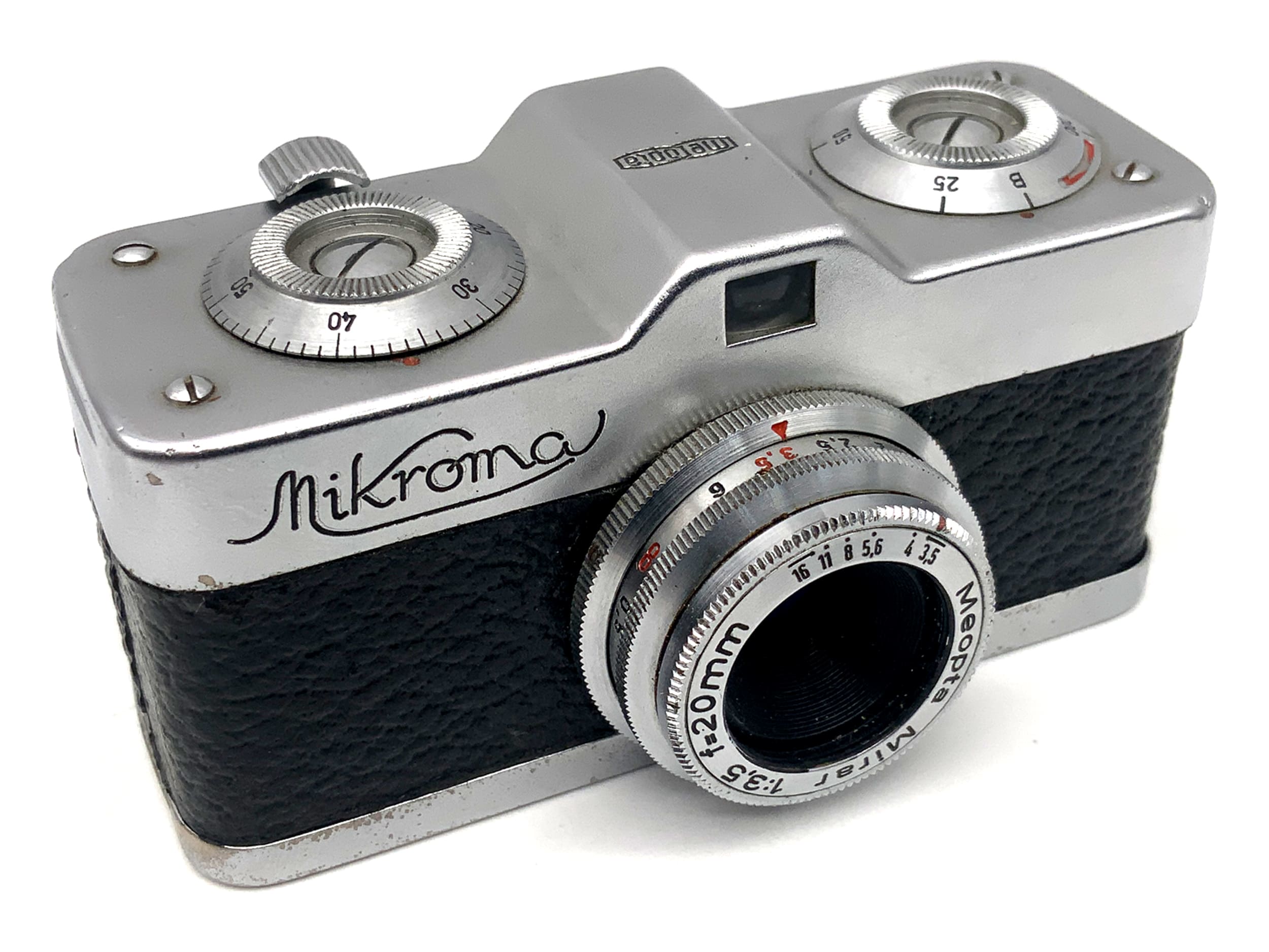 Meopta Mikroma miniature camera with Mirar 20mm 1:3.5 miniature camera