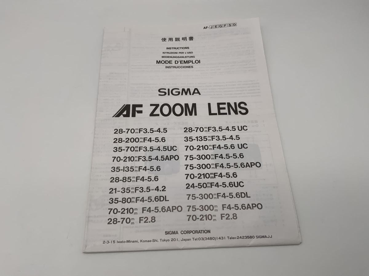 Sigma AF Zoom Lens User Manual (German)