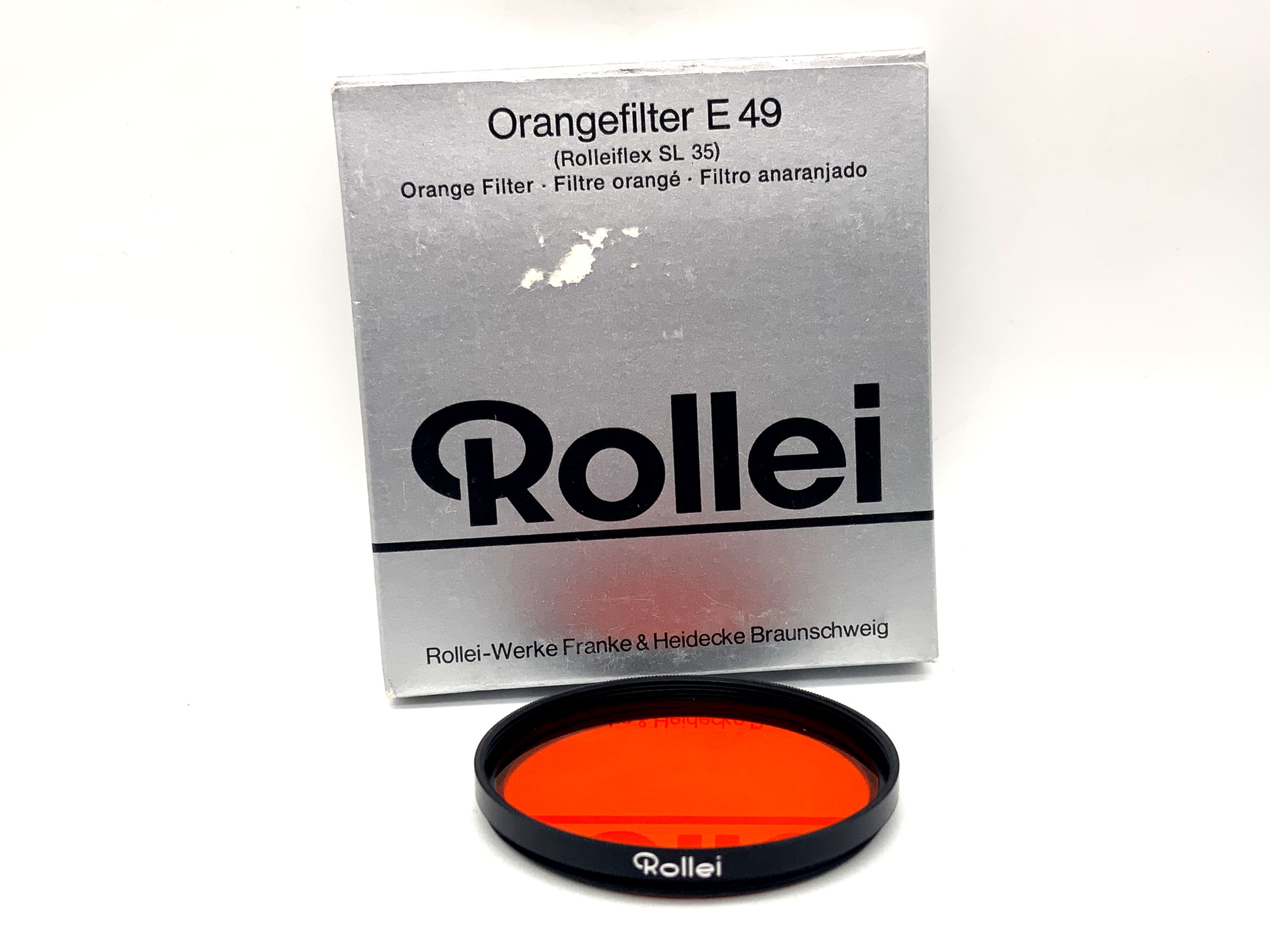 Rollei color filter E49 Orange (Rolleiflex SL 35) in original packaging, 49mm filter thread
