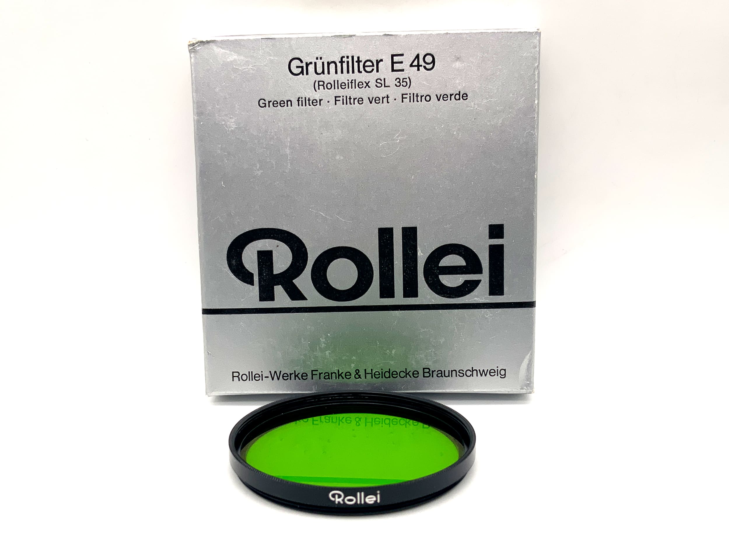 Rollei E49 green color filter (Rolleiflex SL 35) in original packaging, 49mm filter
