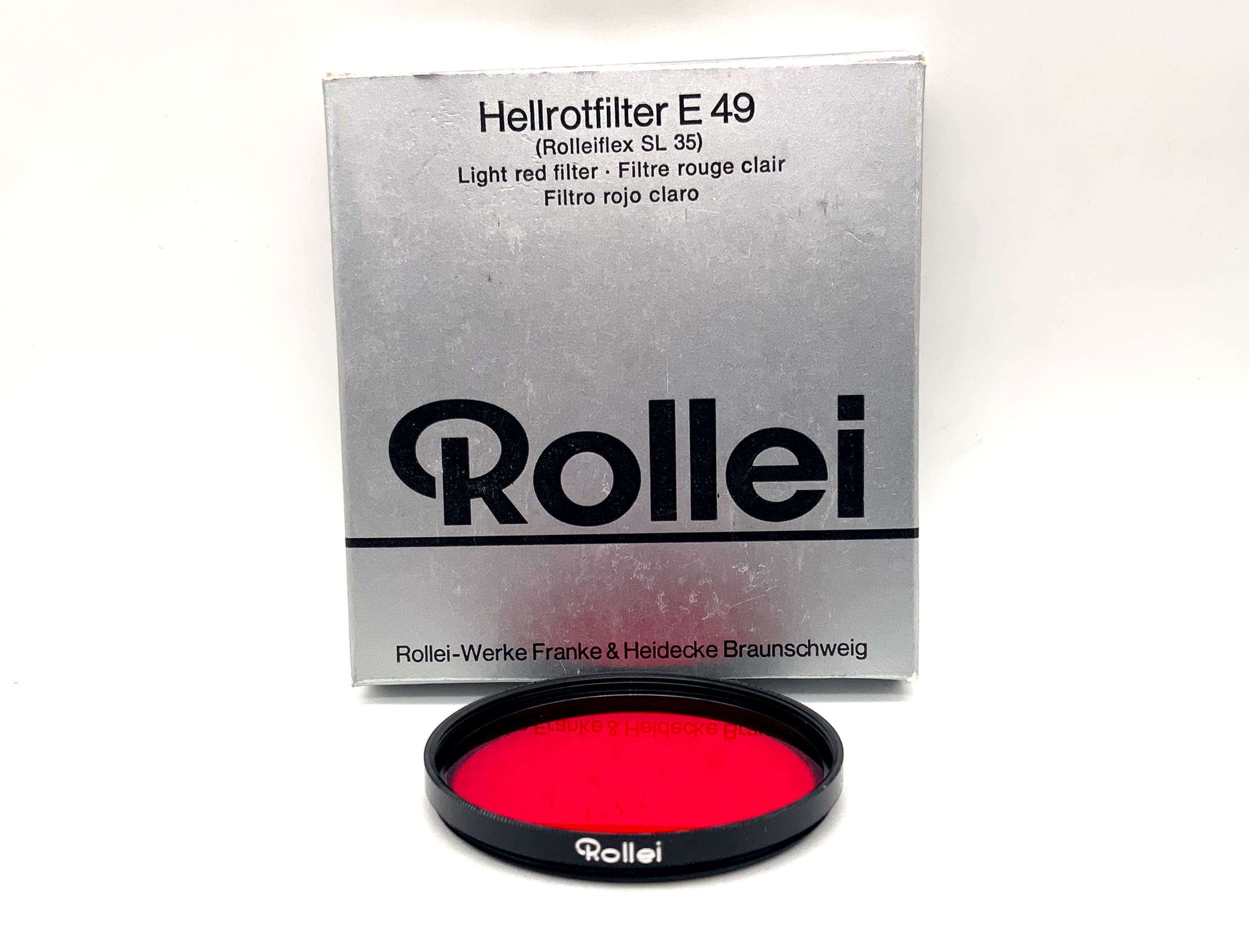 Rollei color filter E49 light red (Rolleiflex SL 35) in original packaging, 49mm filter.