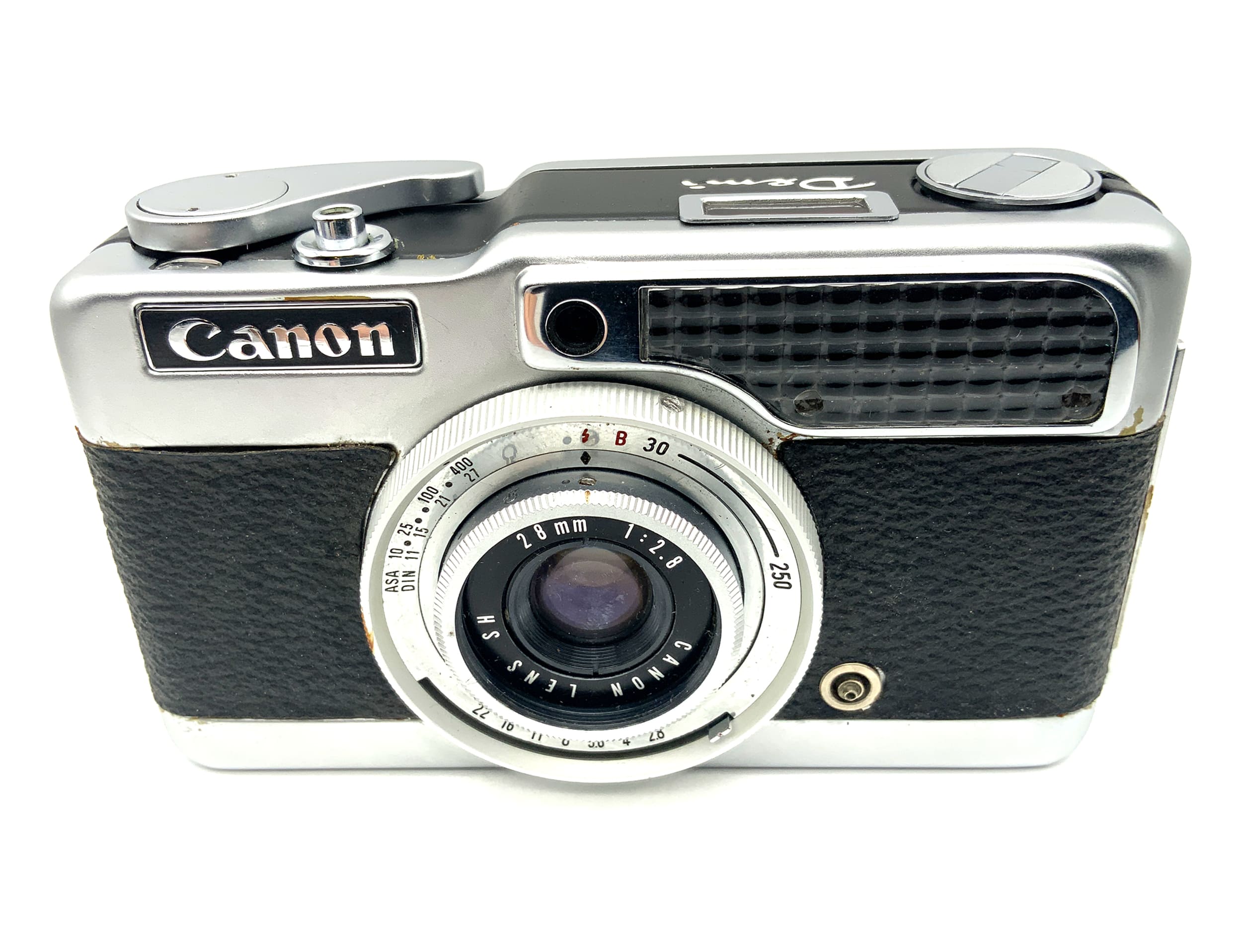 Canon Demi viewfinder camera with SH 28mm 1:2.8 Seikosha-L lens, half-frame camera