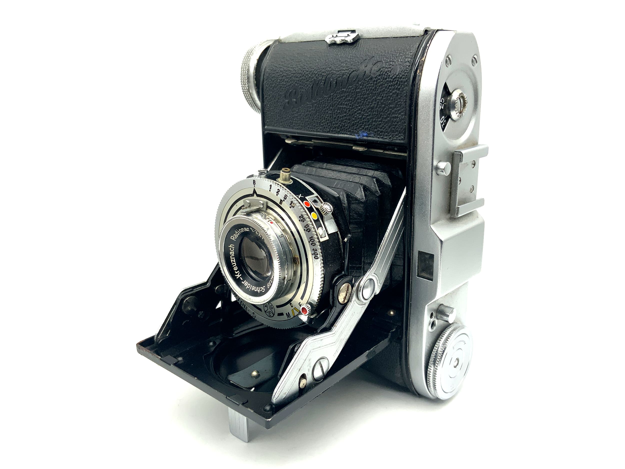 Balda Baldinette I folding camera with Radionar 50mm f/3.5 Pronto-S, rare engraving