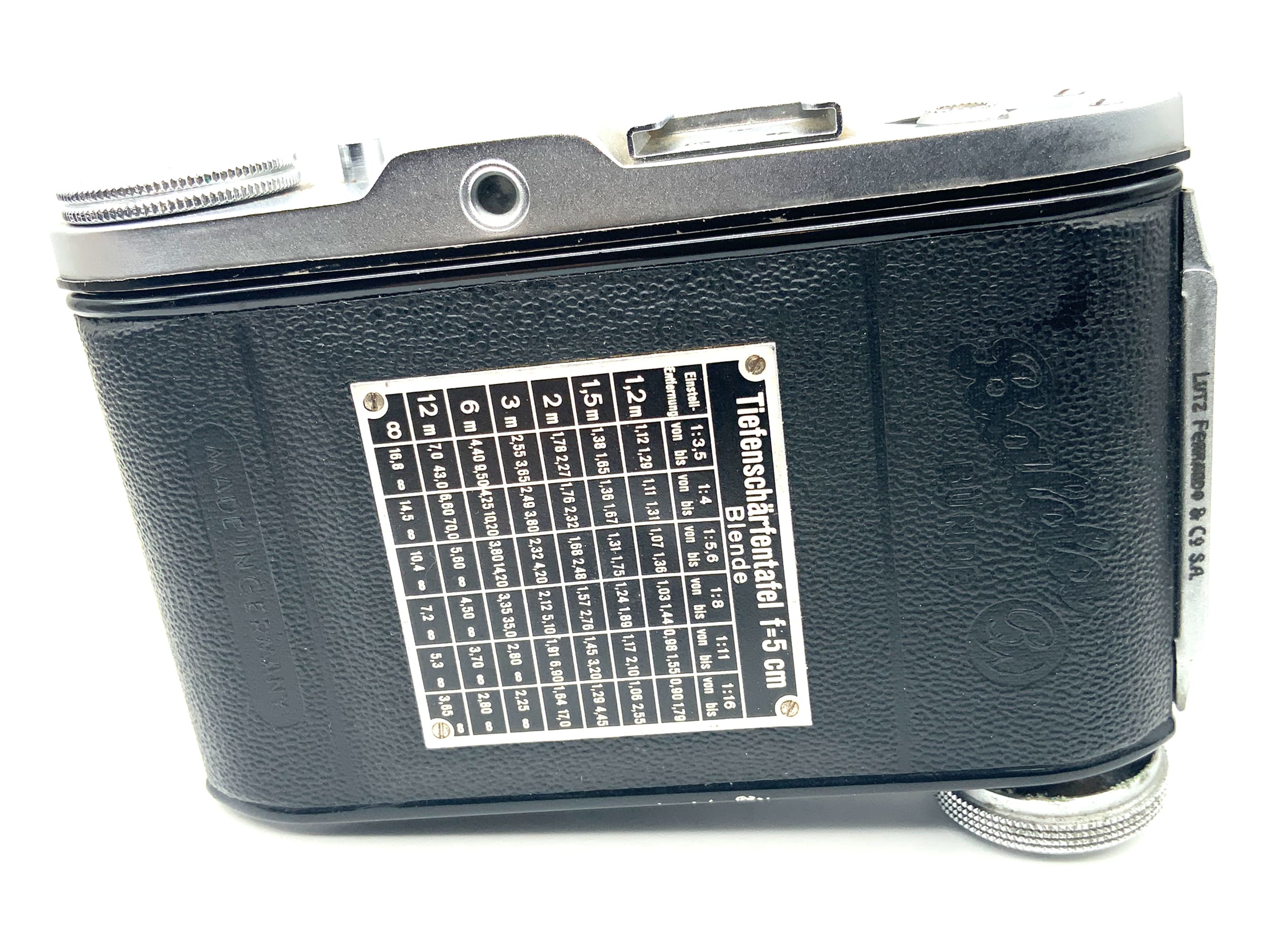 Balda Baldinette I folding camera with Radionar 50mm f/3.5 Pronto-S, rare engraving