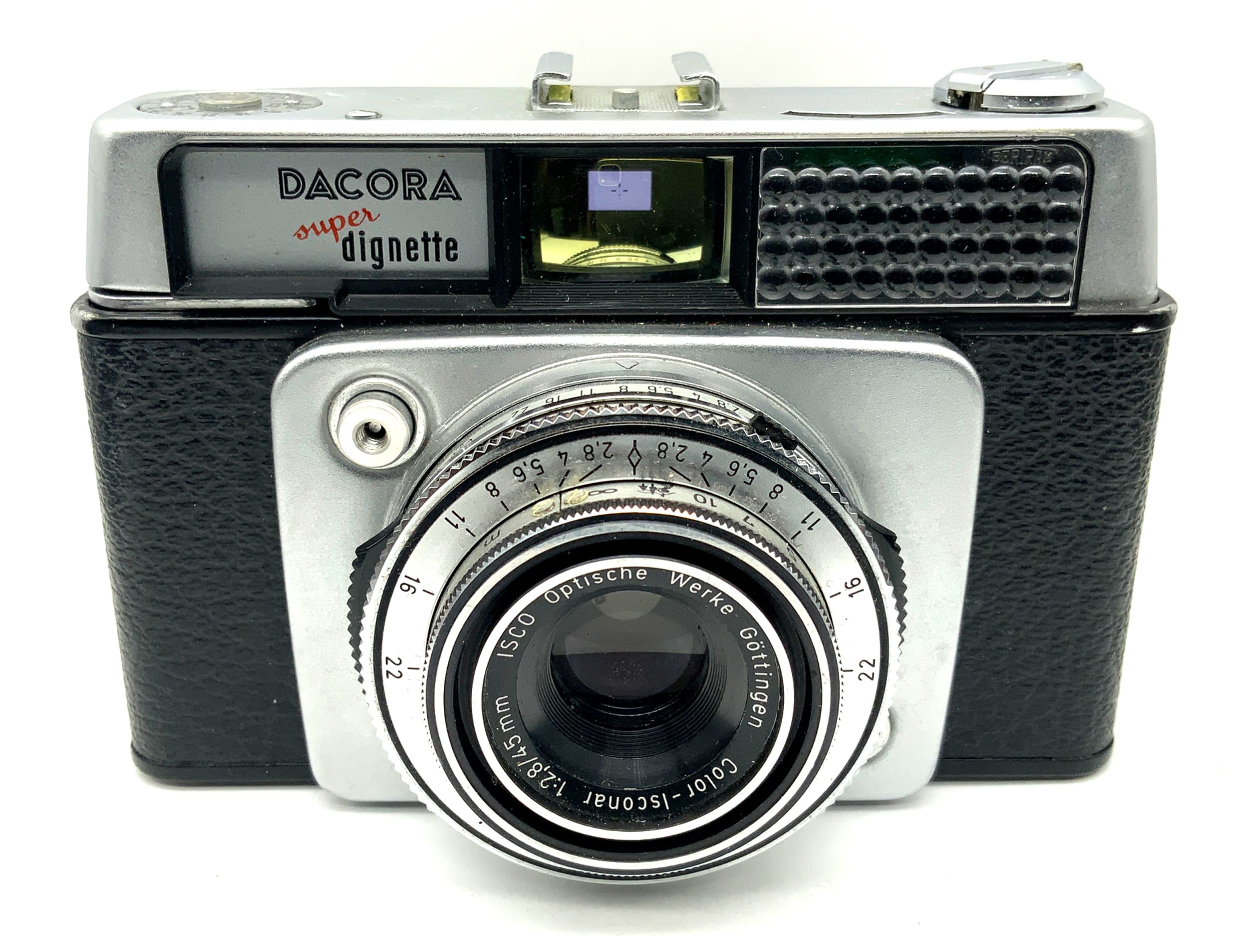 Dacora super dignette viewfinder camera with Color-Isconar 1:2.8/45 Prontor 250 LK
