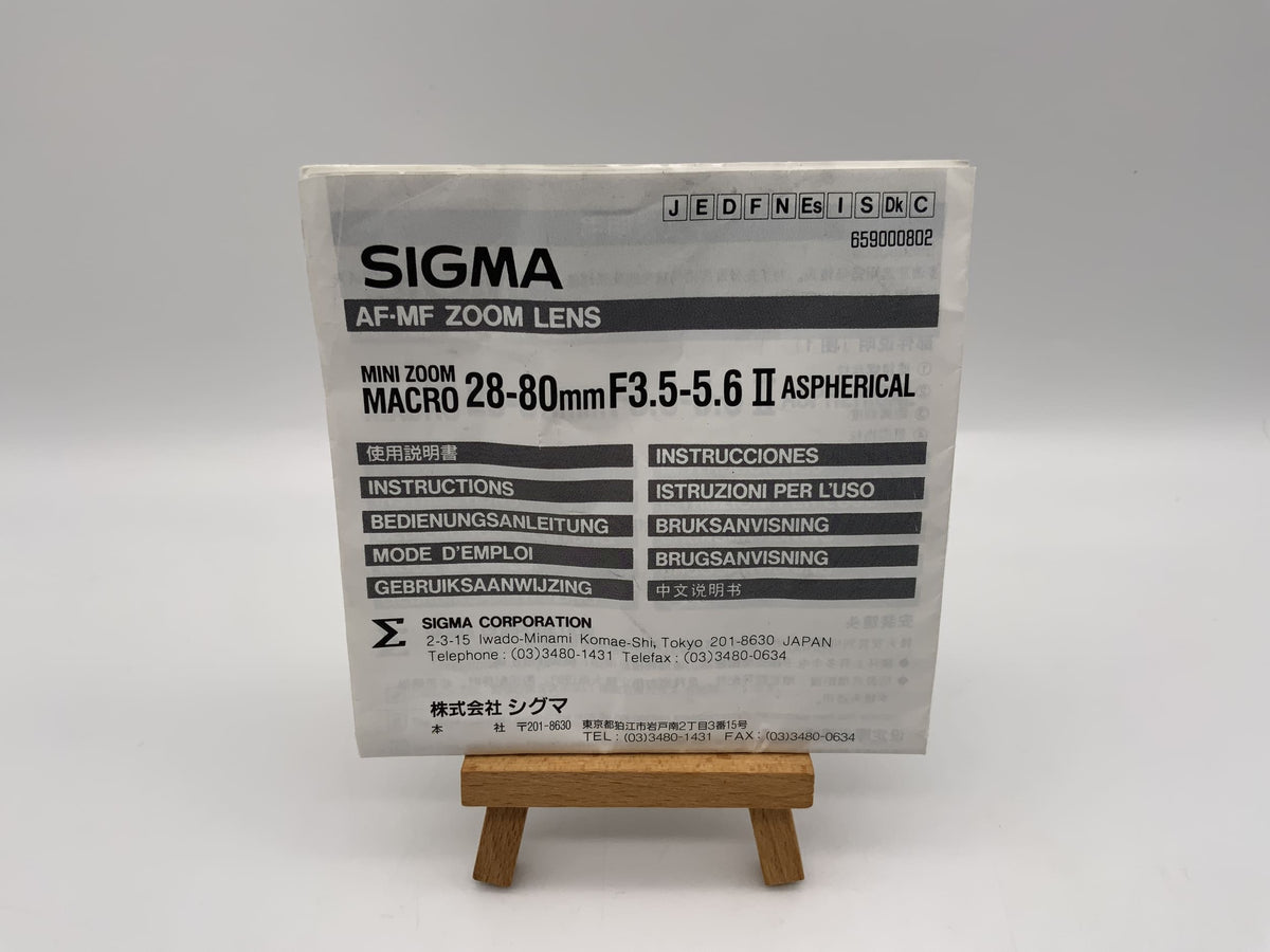 Sigma AF MF Zoom Lens 28-80mm F3.5-5.6 II Aspherica User Manual (German)