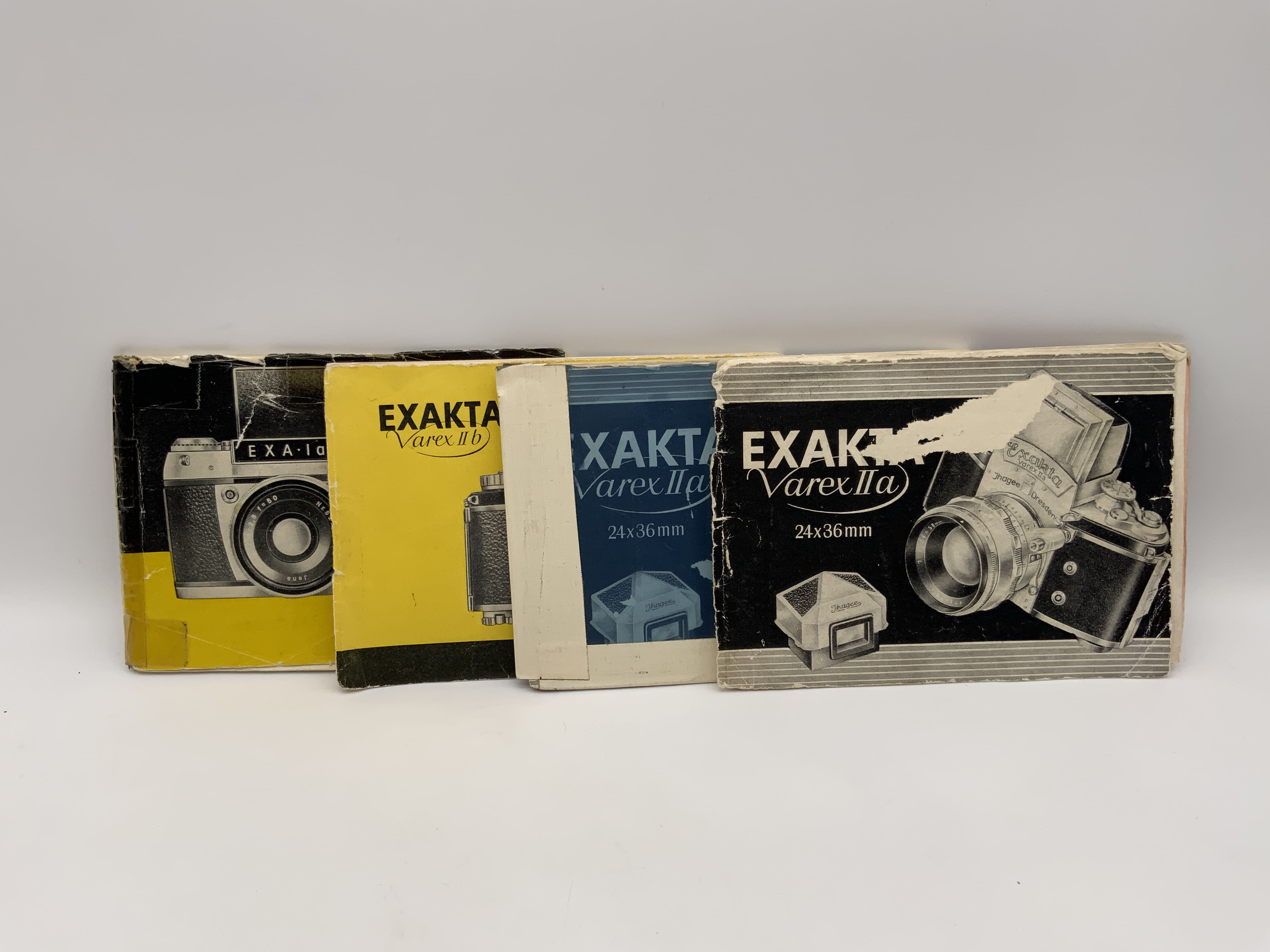 Exakta Varex II a IIb and Exa 1a manuals, heavily used, German