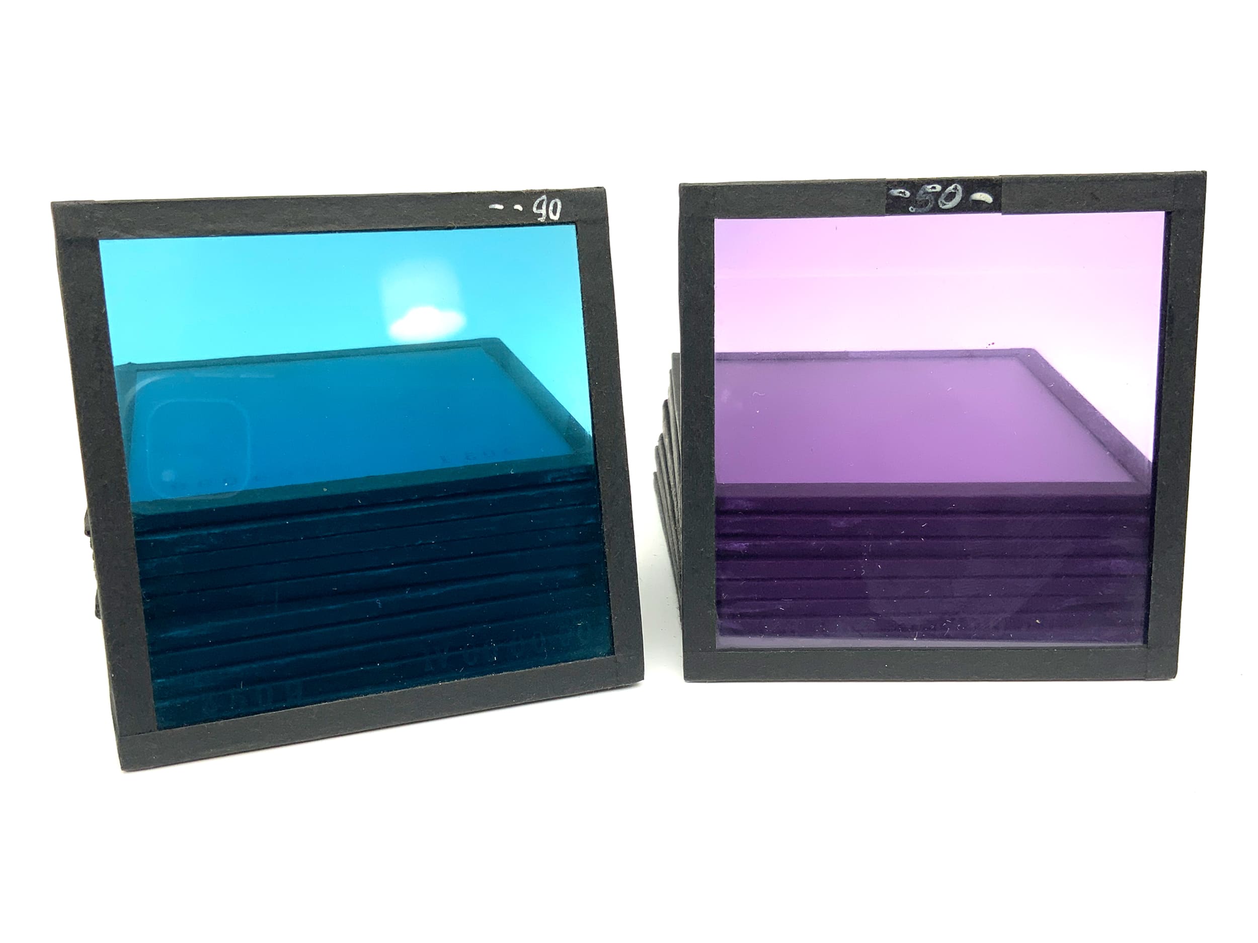 Agfacolor copy filters, blue (11 pcs), purple (11 pcs), color density 5.10-100%, 7.5 x 7.5 cm