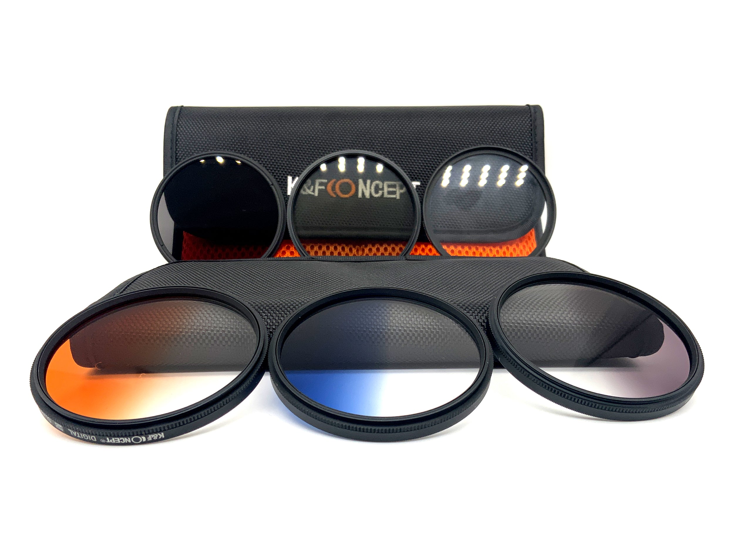 K&F Concept 6er Set Digital HD Slim UV, CPL, ND4, G-Orange/Blue/Grey Filter 67mm