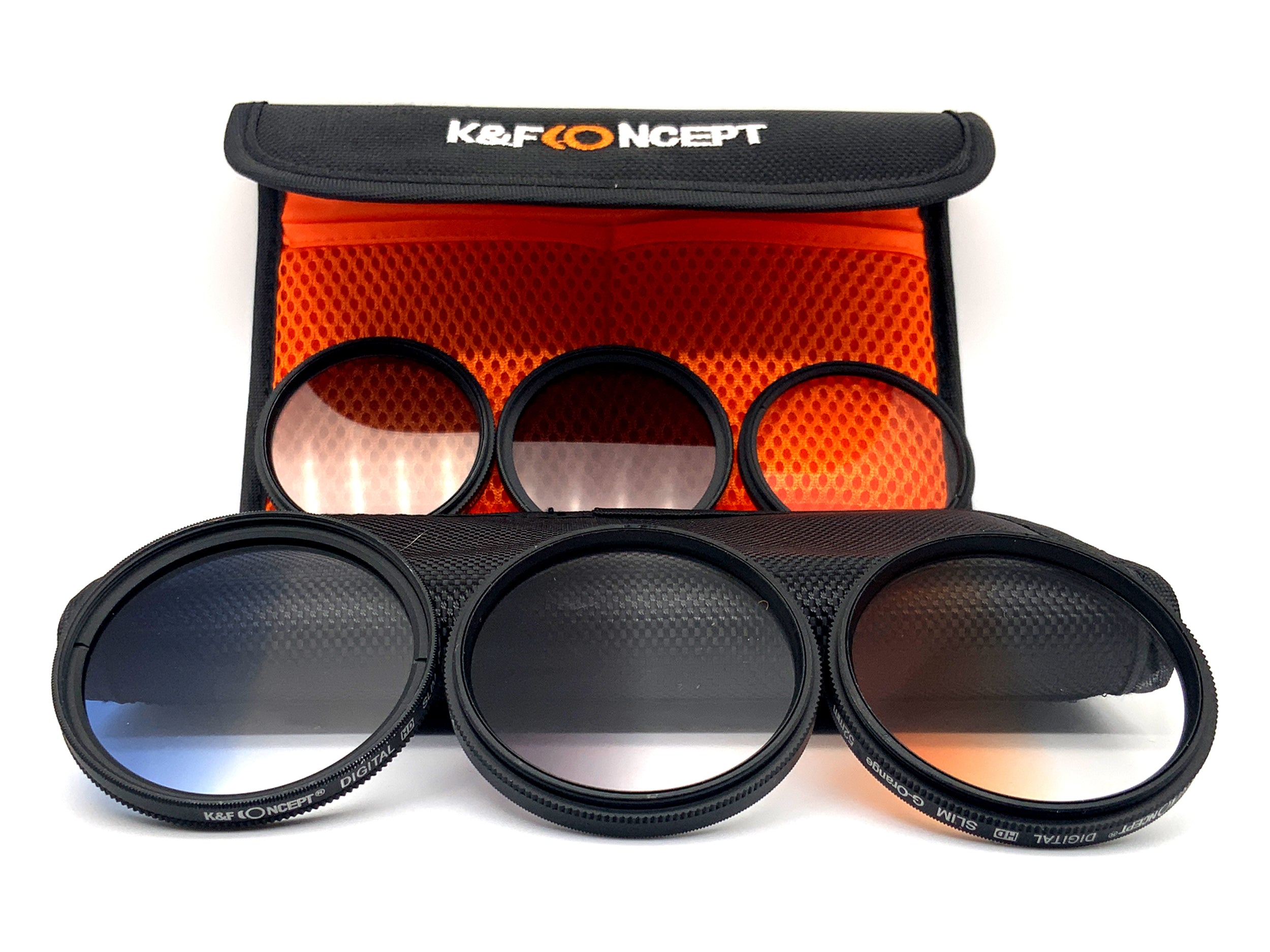K&F Concept 6er Filerset UV, CPL, ND4, Verlaufsfilter G-Orange/Blue/Grey 52mm