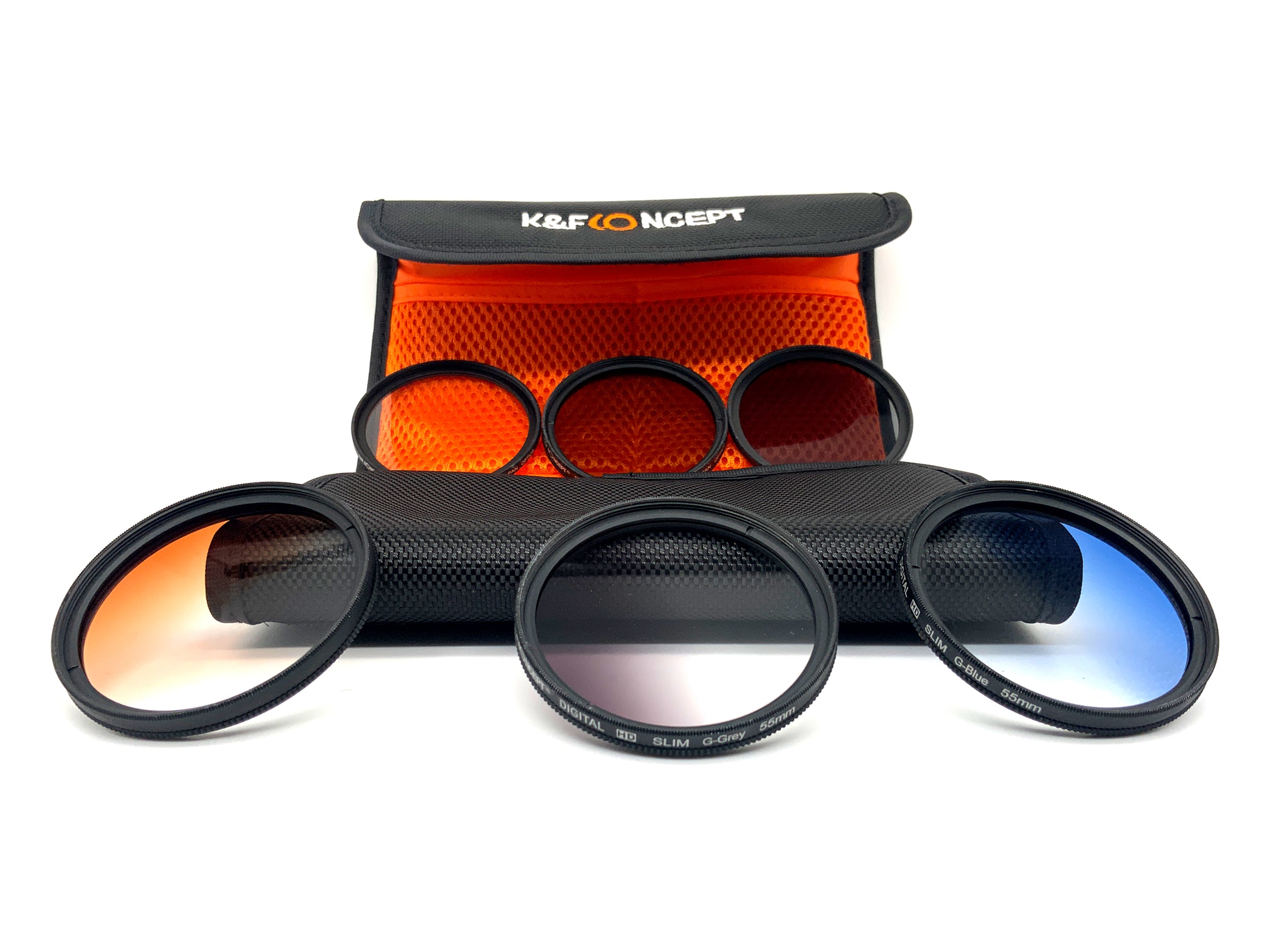 K&F Concept 6er Filterset UV, CPL, ND4, Verlaufsfilter G-Orange/Blue/Grey 55mm