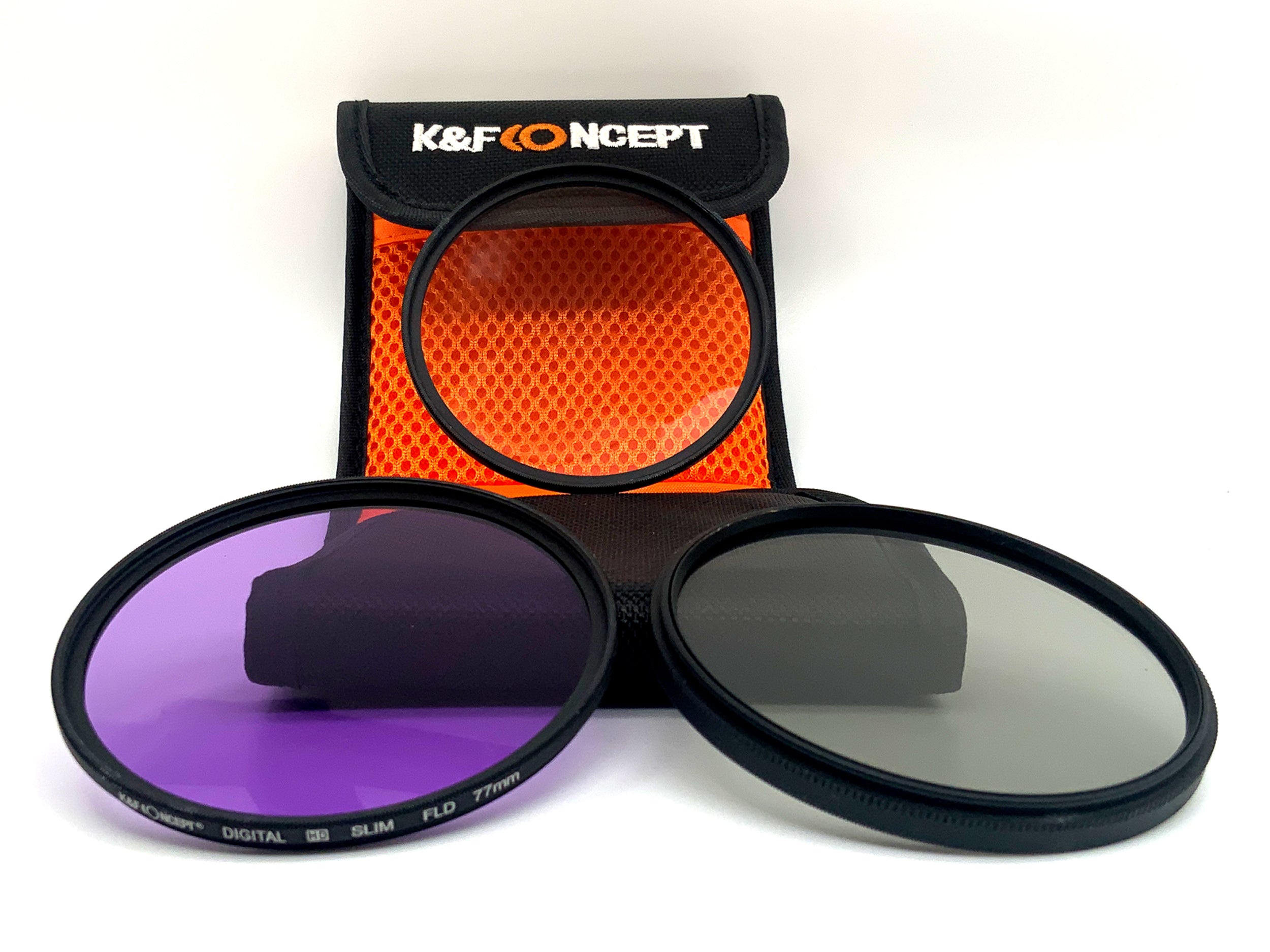 K&F Concept 3er Filterset Digital HD Slim UV/CPL/FLD + Case Filter 77mm