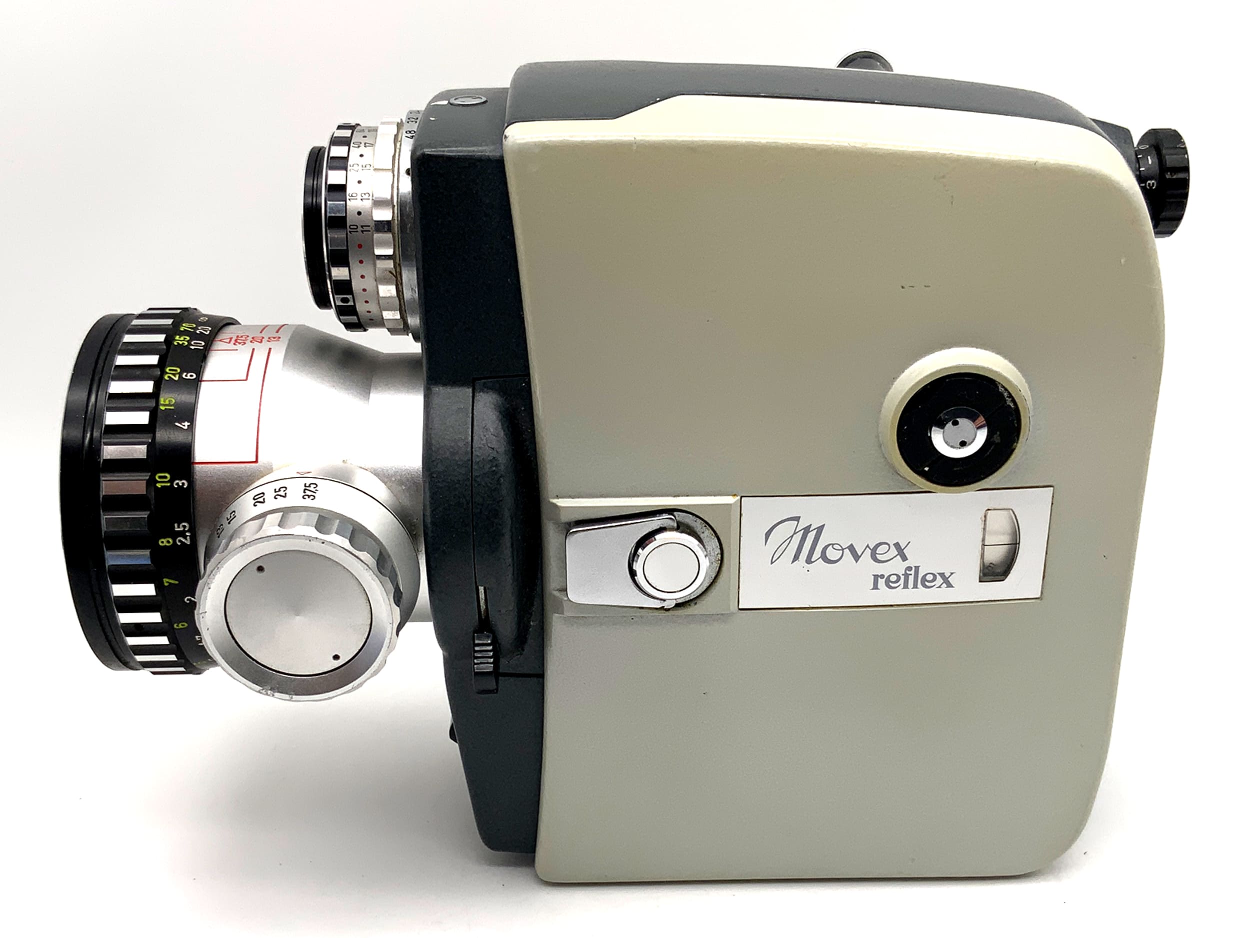 Agfa Movex reflex film camera with Variogon 1:1.8/7.5-37.5 lens and grip, double 8mm