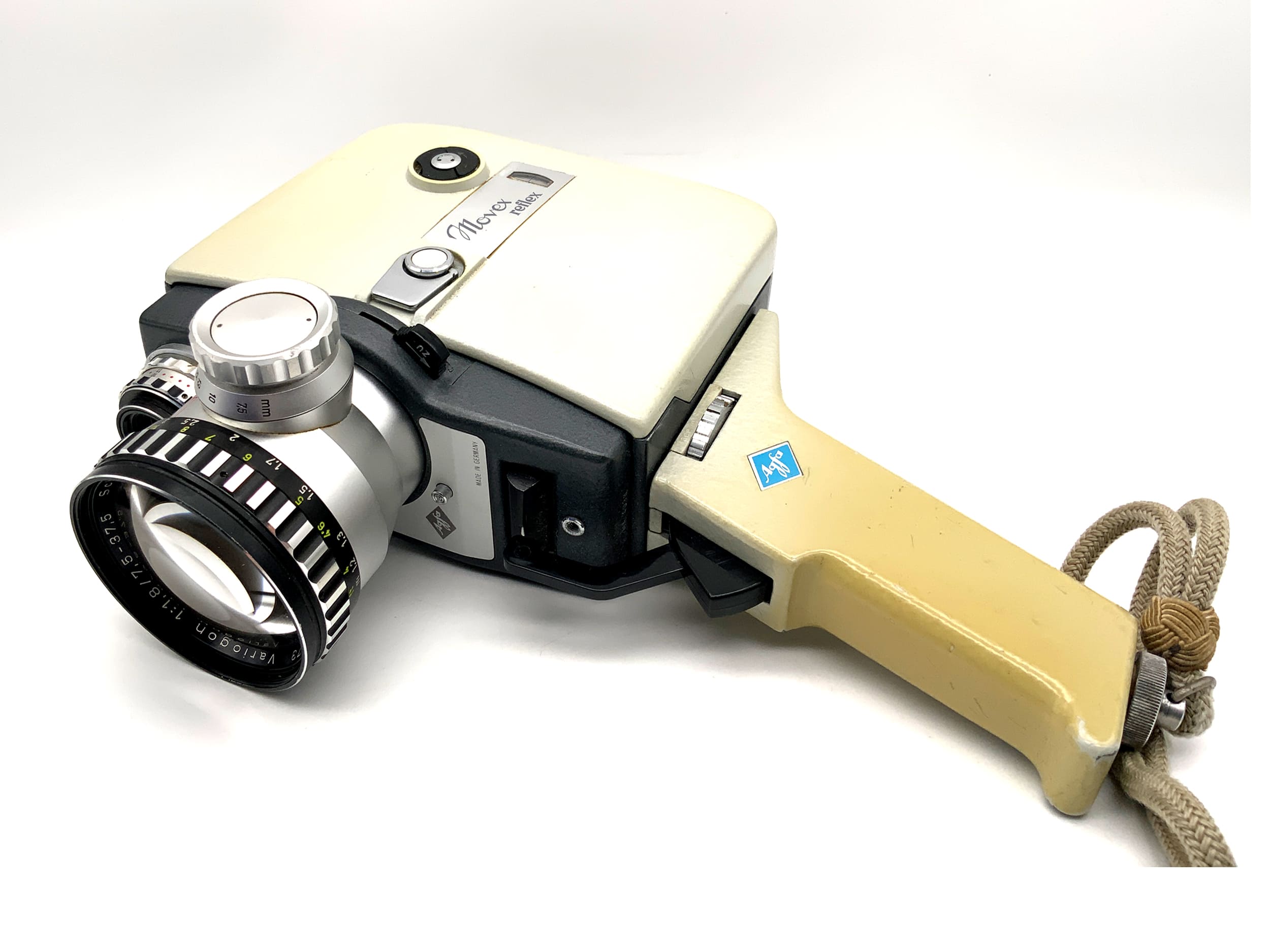 Agfa Movex reflex film camera with Variogon 1:1.8/7.5-37.5 lens and grip, double 8mm