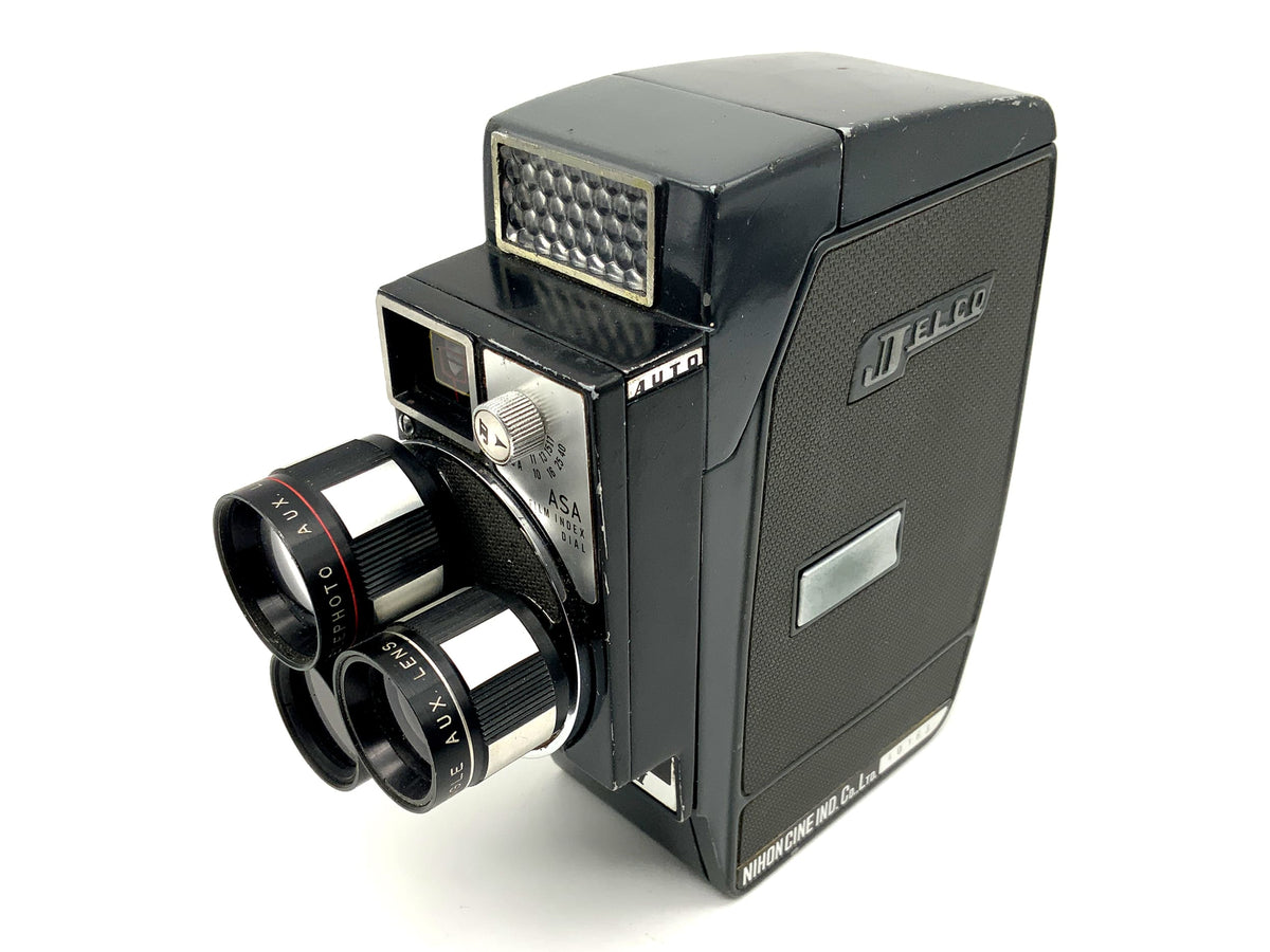 Jelco Auto III film camera with Jelco lens (3 pieces) for double 8mm film.