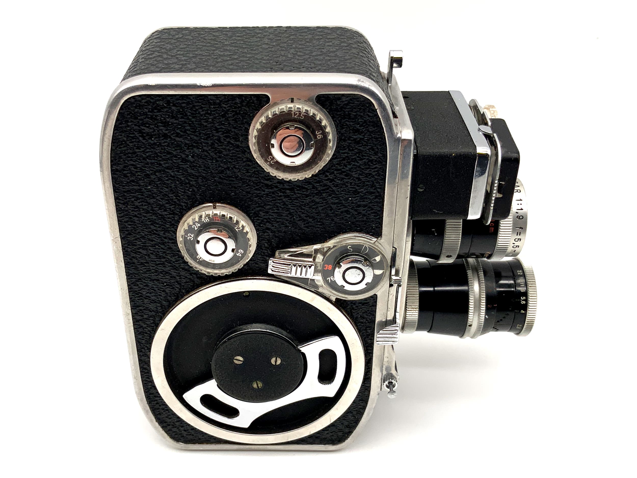 Bolex Paillard B 8L film camera with Yvar 1:2.8 f=36mm lens and grip, double 8mm