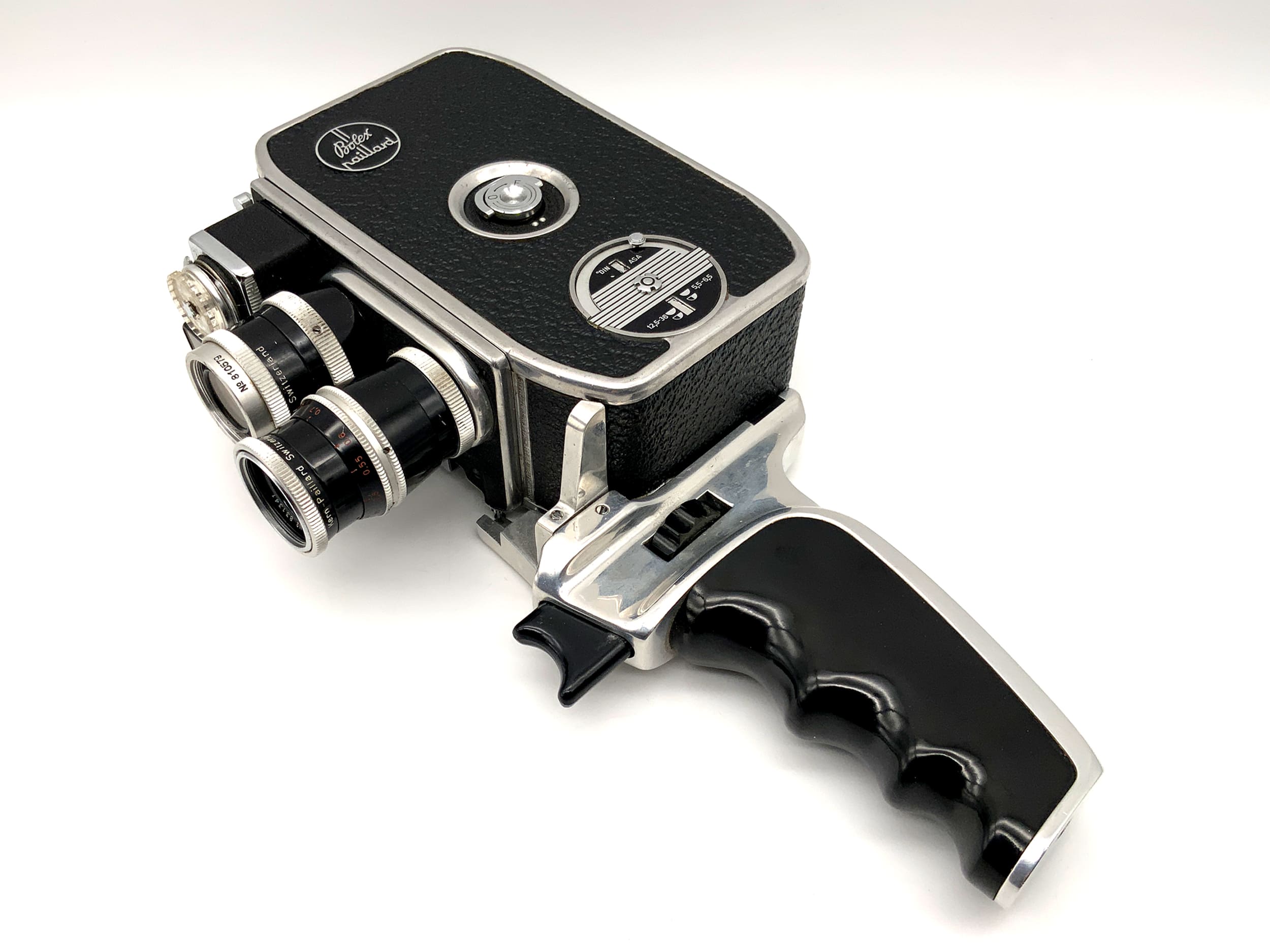 Bolex Paillard B 8L film camera with Yvar 1:2.8 f=36mm lens and grip, double 8mm