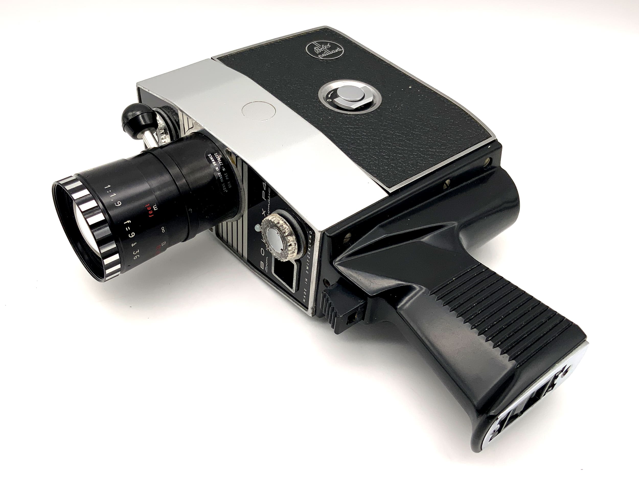 Bolex Paillard Zoom Reflex P4 automatic film camera with 1:1.9 f=9-36mm double 8mm