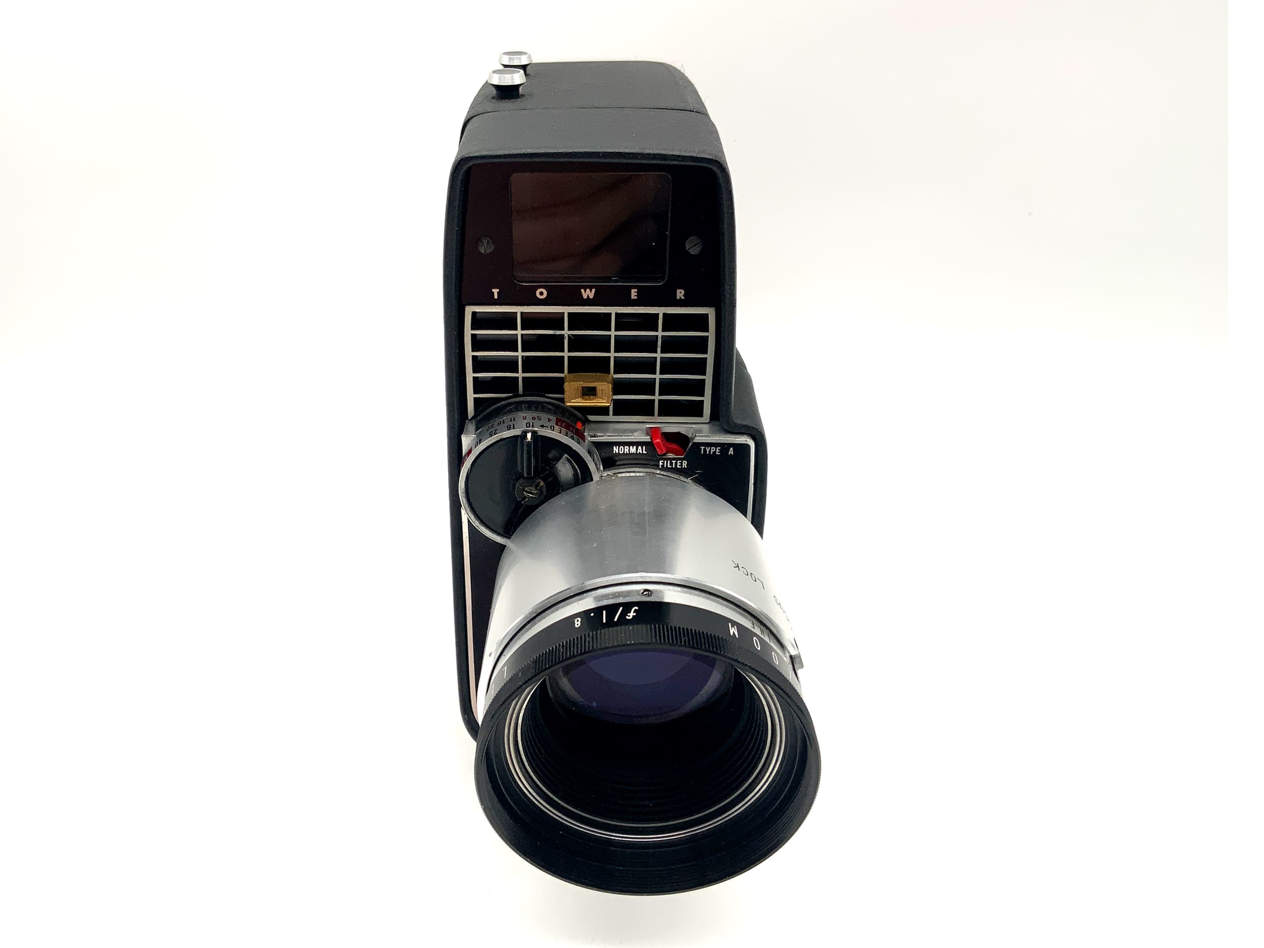 Tower Varizoom film camera with f/1.8 9-27mm dual 8mm narrow film