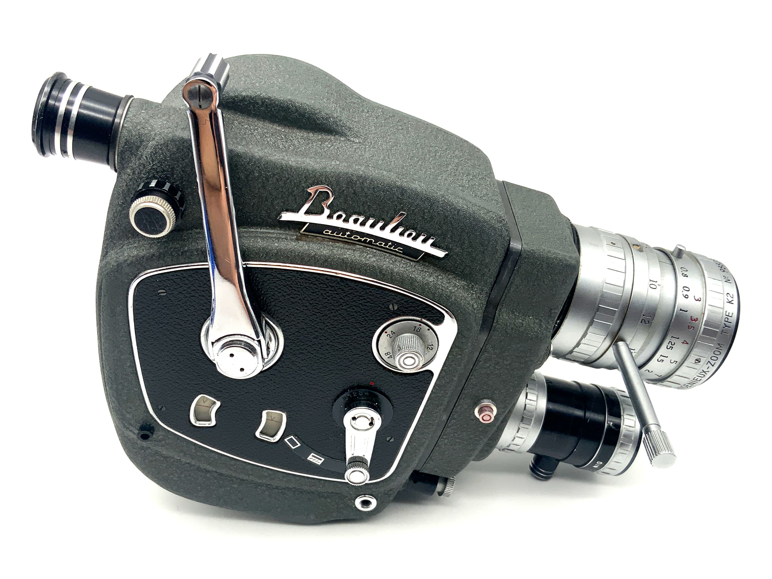 Beaulieu automatic film camera Angenieux Type K2 1:1.8 7.5-35 + double 8mm grip